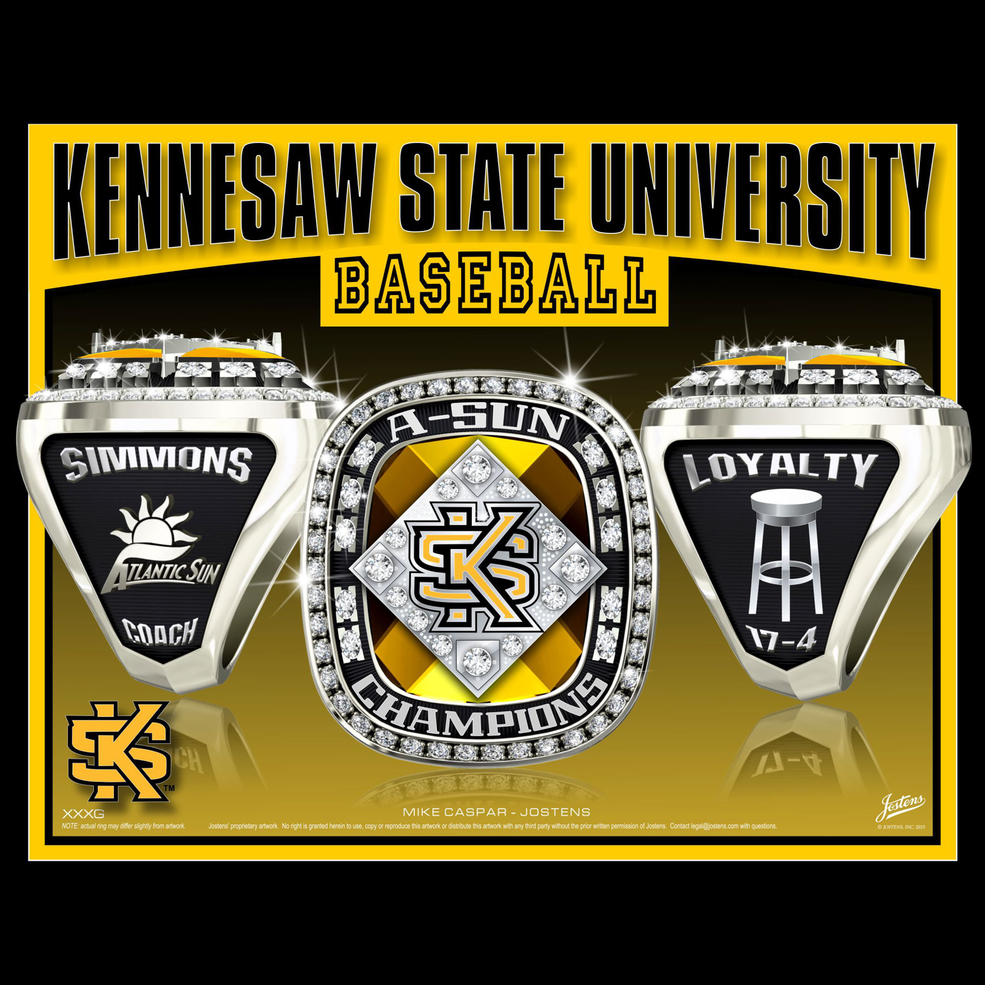 Kennesaw State University Men's Baseball 2016 Atlantic Sun Championship Ring