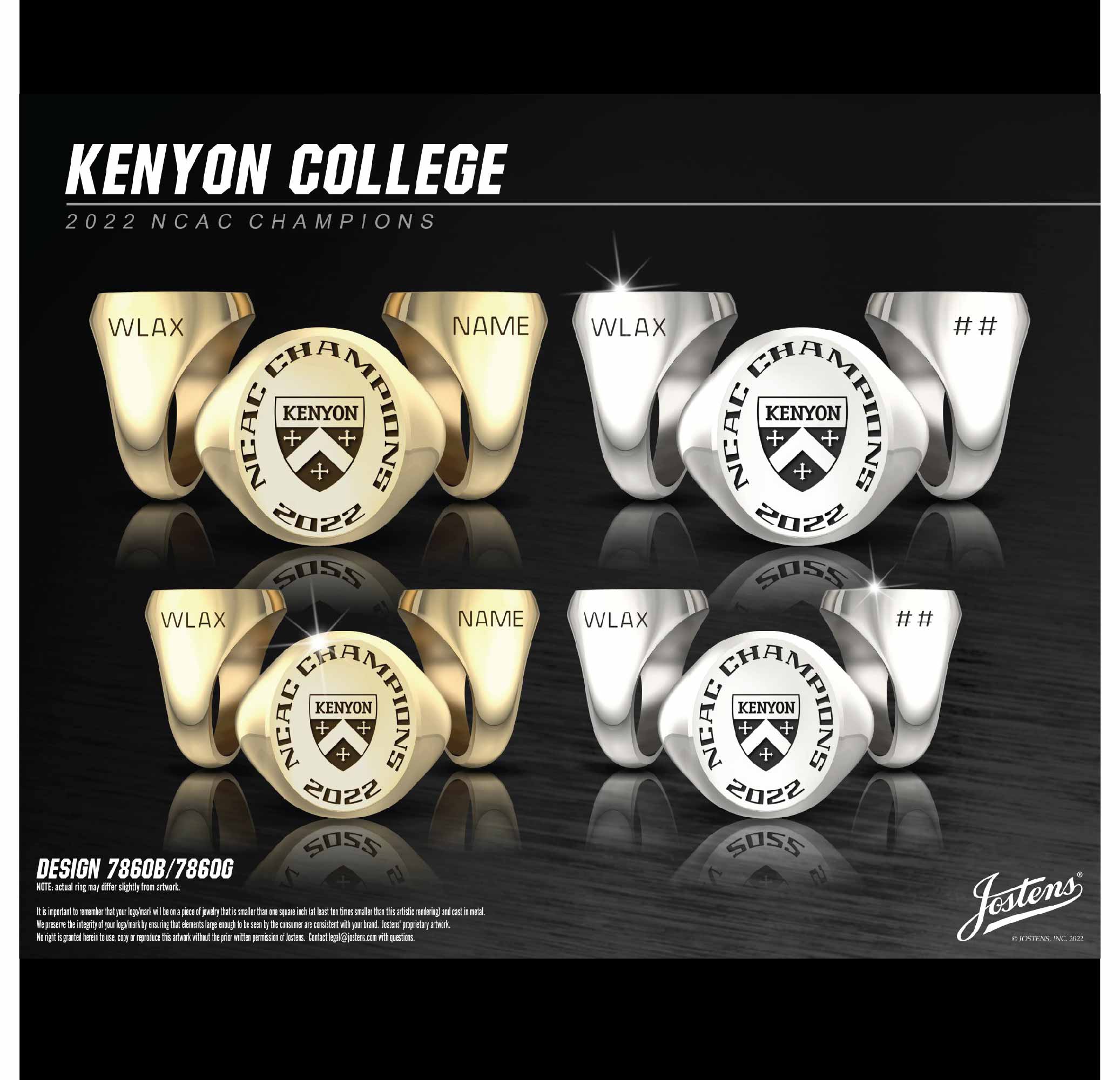 Kenyon College Women's Lacrosse 2022 NCAC Championship Ring