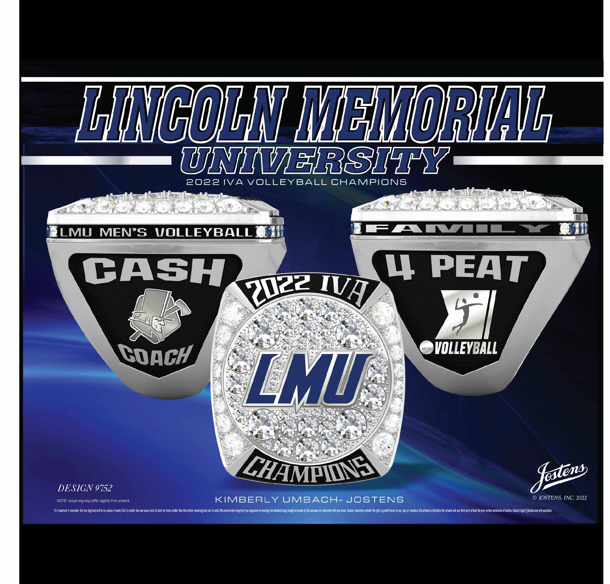Lincoln Memorial University Men's Volleyball 2022 IVA Championship Ring