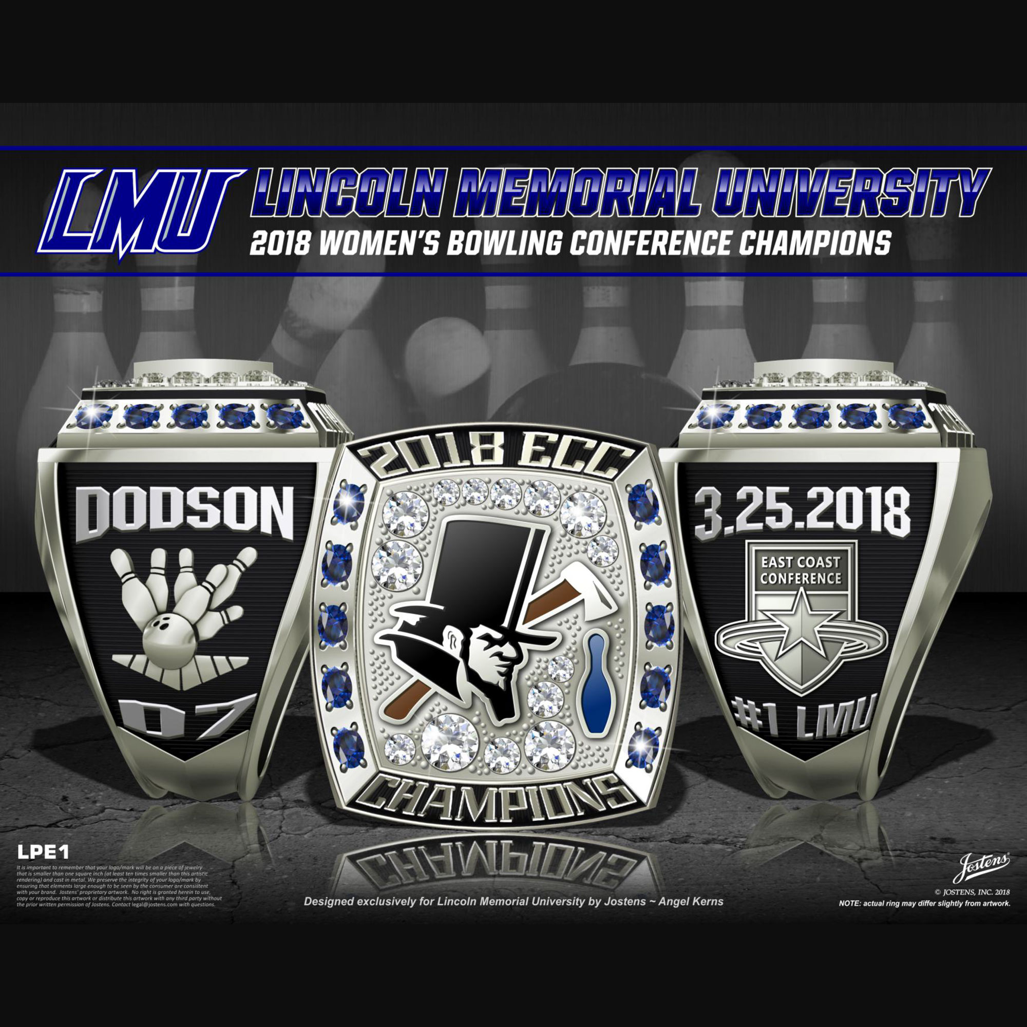 Lincoln Memorial University Women's Bowling 2018 Conference Championship Ring
