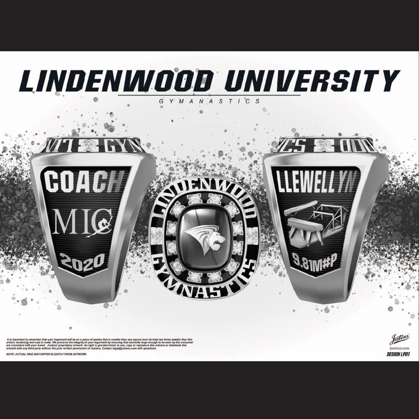 Lindenwood University Women's Gymnastics 2020 MIC Championship Ring
