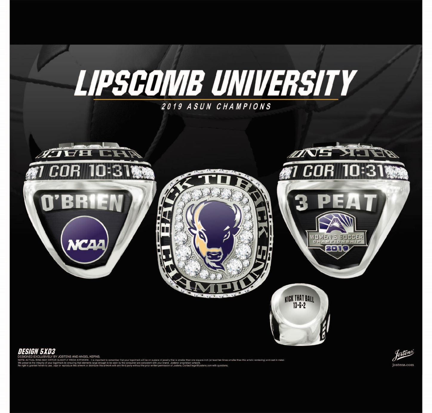 Lipscomb University Women's Soccer 2019 ASUN Championship Ring