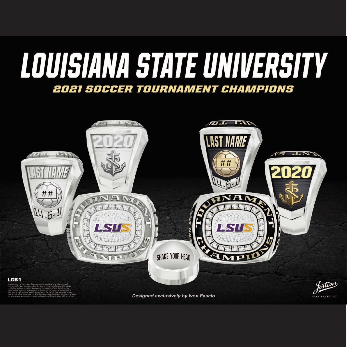 Louisiana State University Women's Soccer 2020 Tournament Championship Ring
