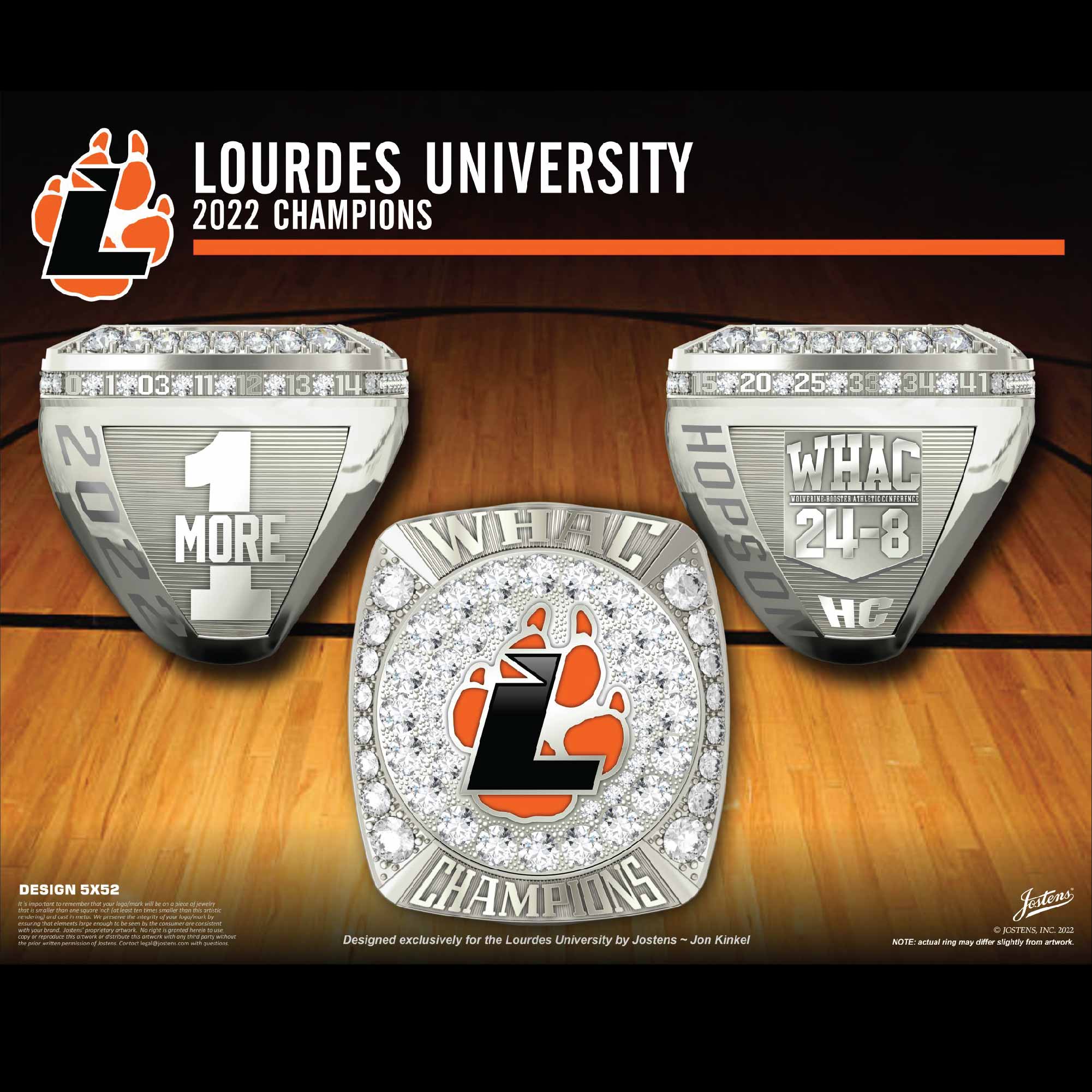 Lourdes University Men's Basketball 2022 WHAC Championship Ring
