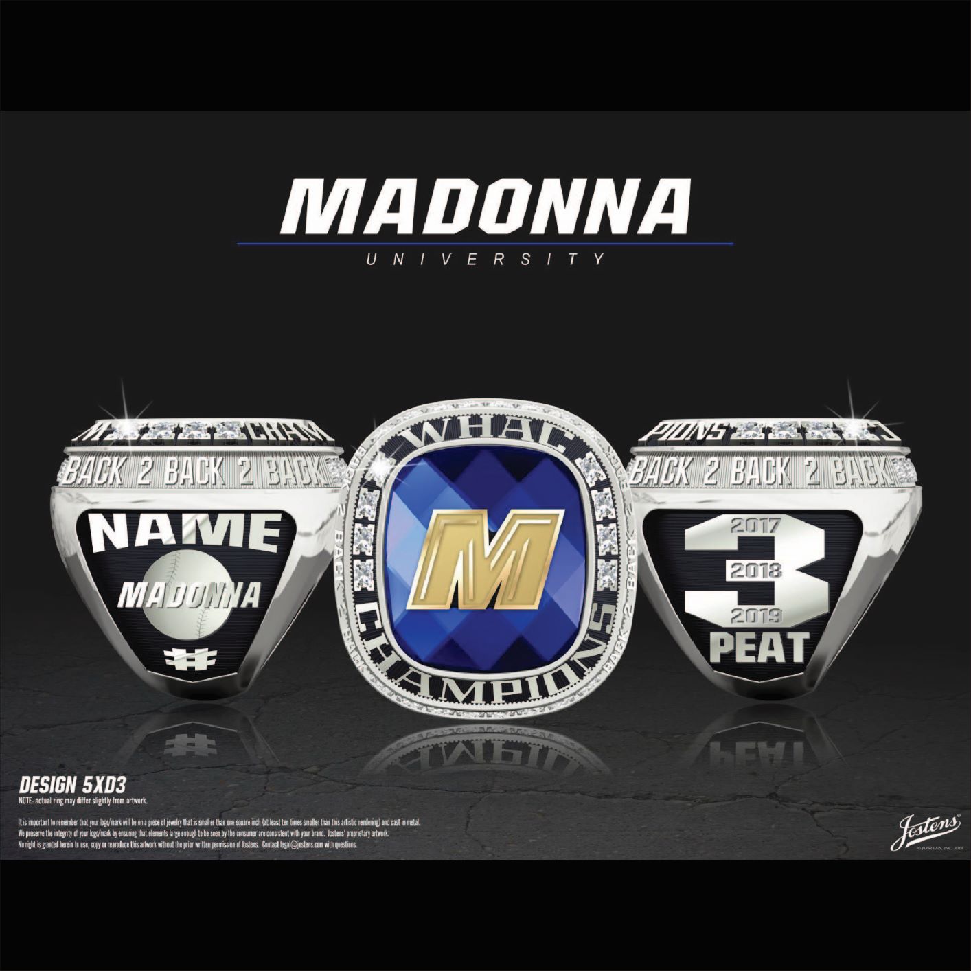 Madonna University Women's Softball 2019 WHAC Championship Ring