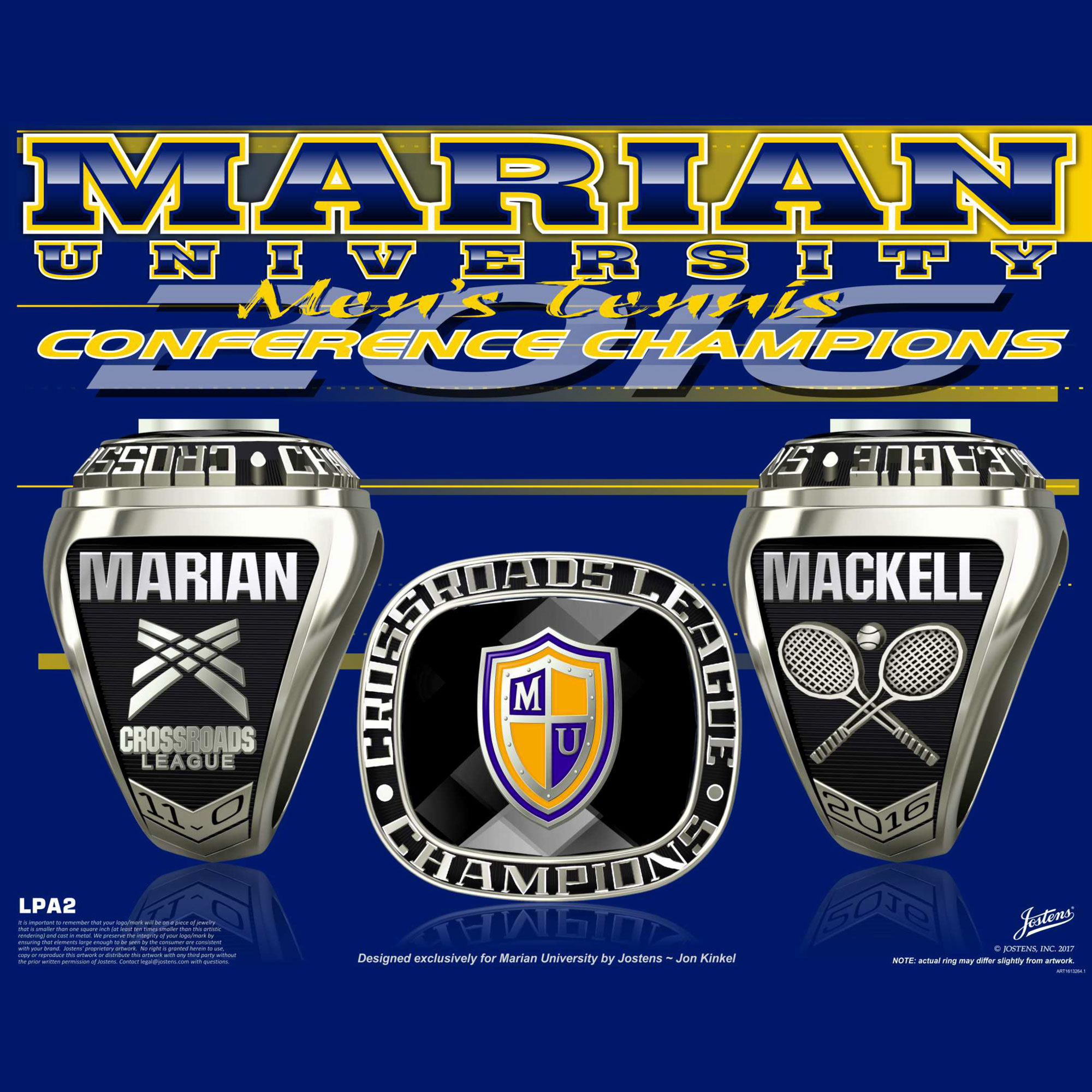 Marian University Men's Tennis 2016 Crossroads League Championship Ring