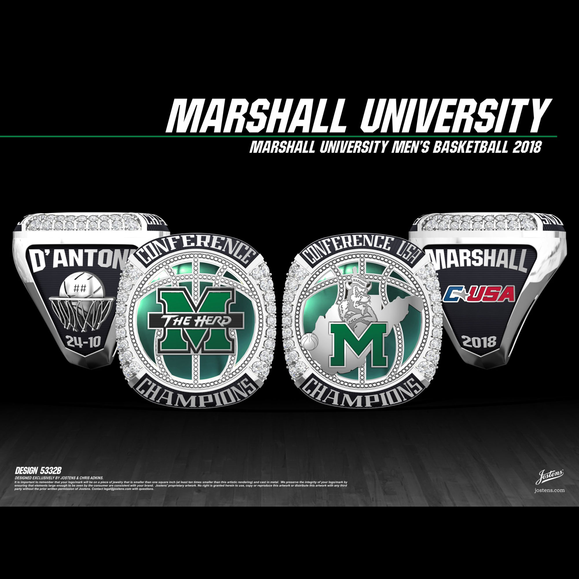 Marshall University Men's Basketball 2018 Conference USA Championship Ring