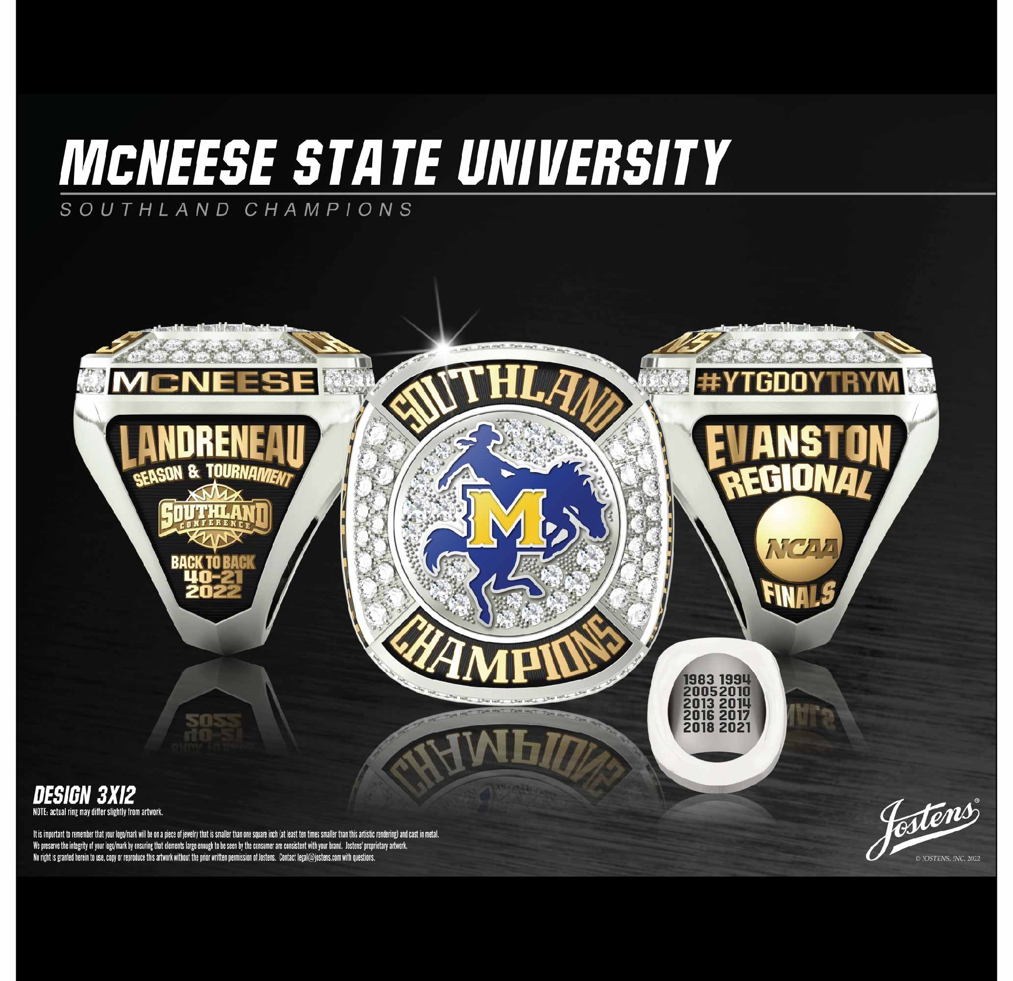 McNeese State University Softball 2022 Southland Championship Ring