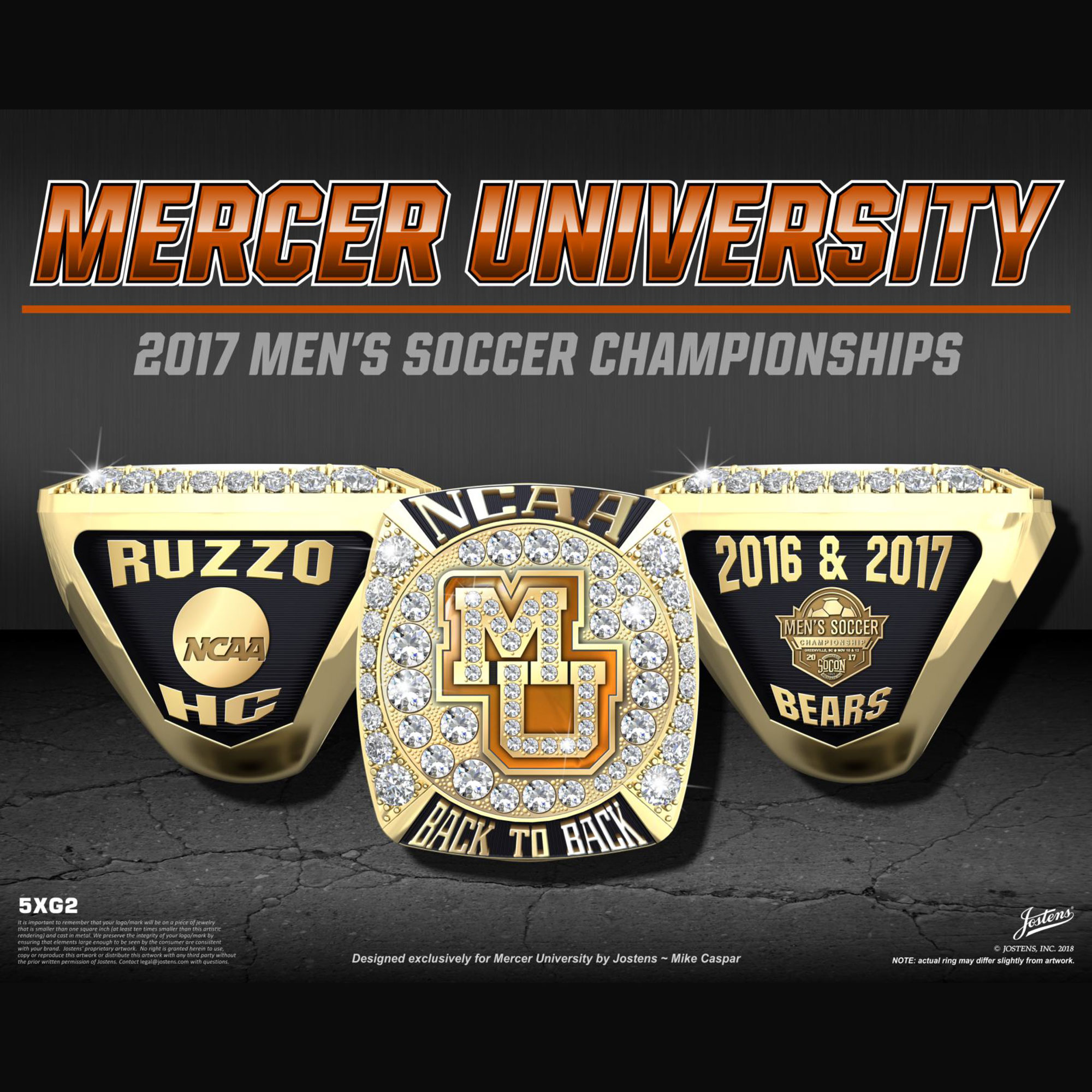 Mercer University Men's Soccer 2017 SoCon Championship Ring