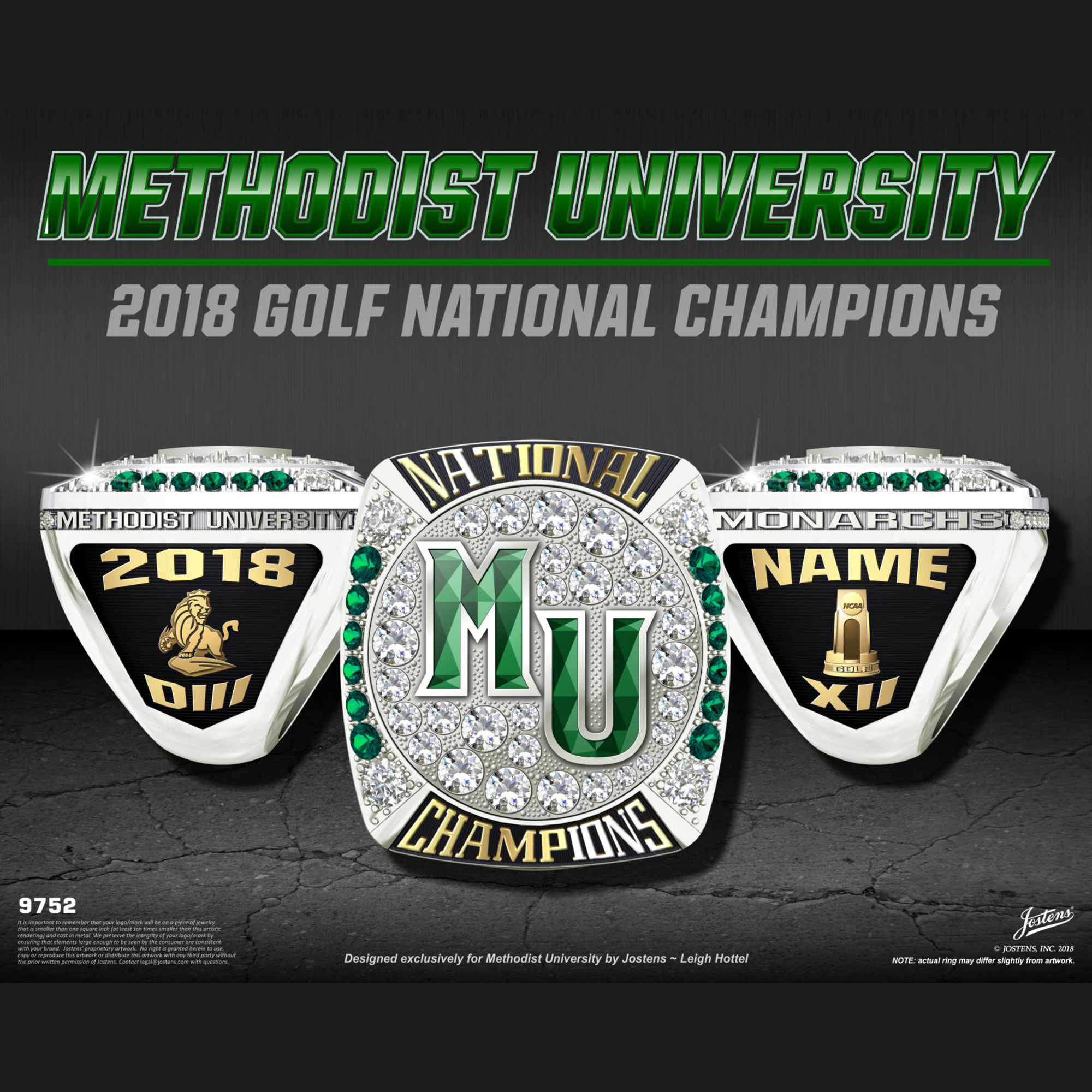 Methodist University Men's Golf 2018 National Championship Ring