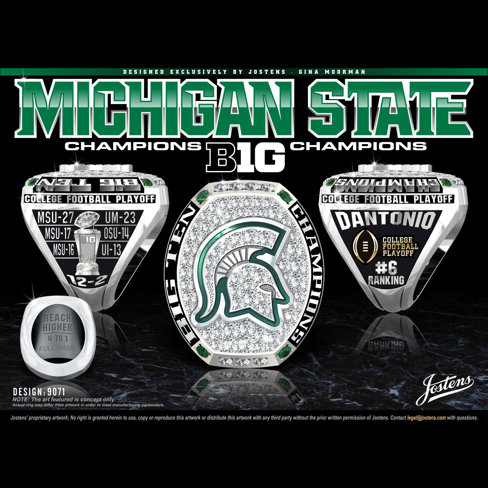 Michigan State University Men's Football 2015 Big Ten Championship Ring