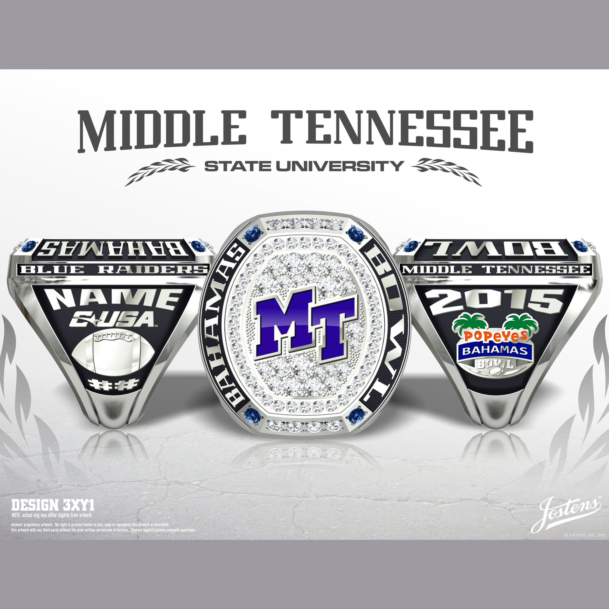 Middle Tennessee State University Men's Football 2015 Bahamas Bowl Championship Ring