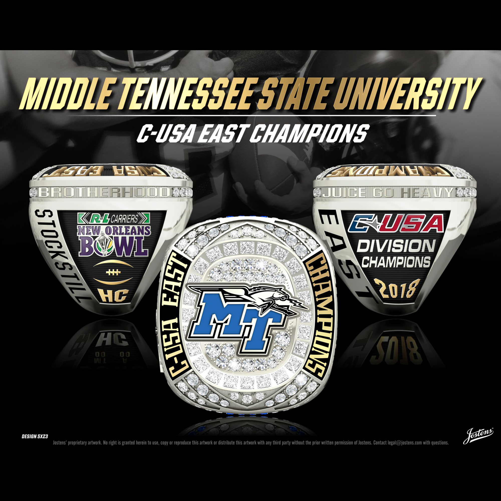 Middle Tennessee State University Men's Football 2018 C-USA East Championship Ring