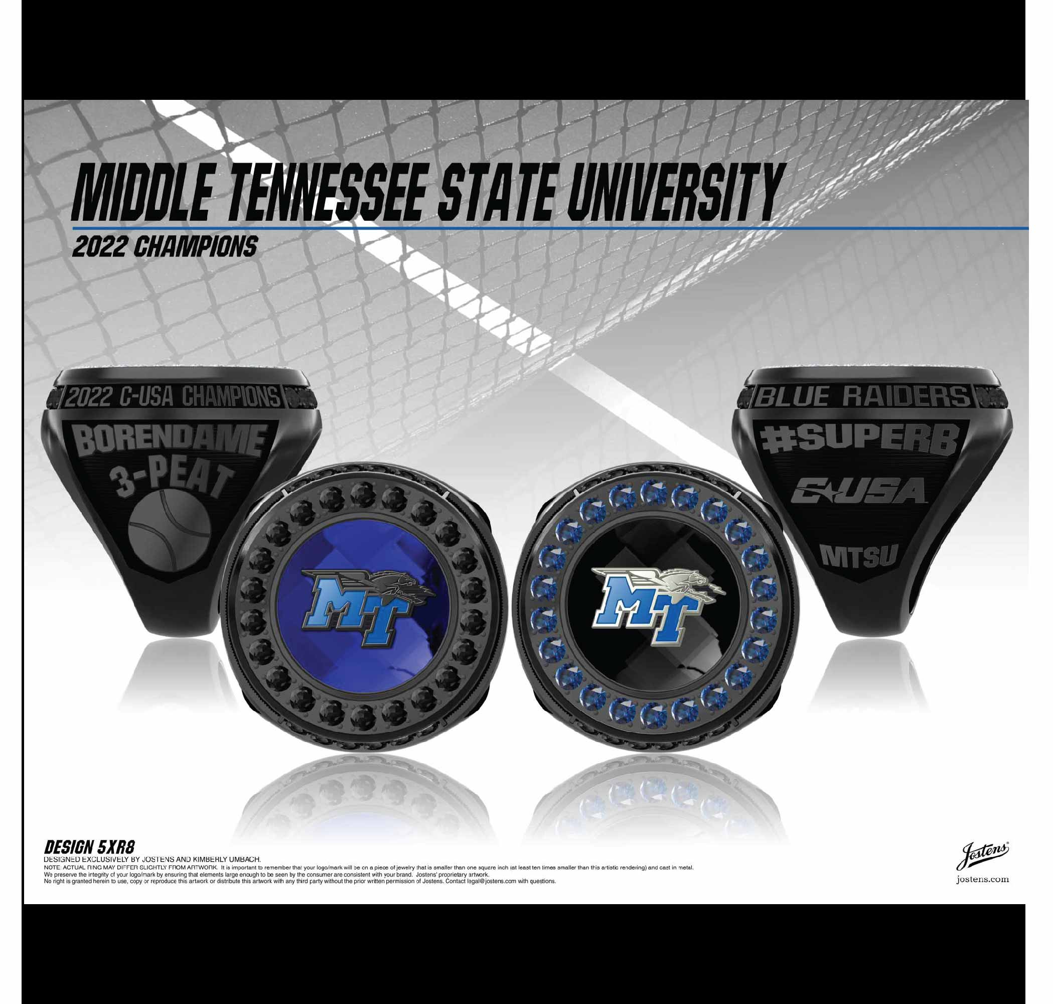 Middle Tennessee State University Men's Tennis 2022 C-USA Championship Ring