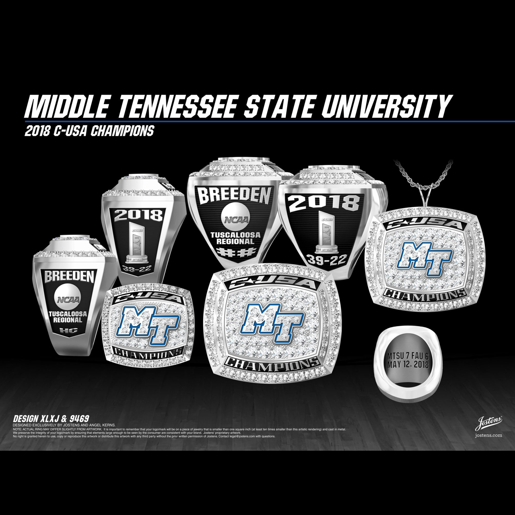 Middle Tennessee State University Women's Softball 2018 Conference USA Championship Ring