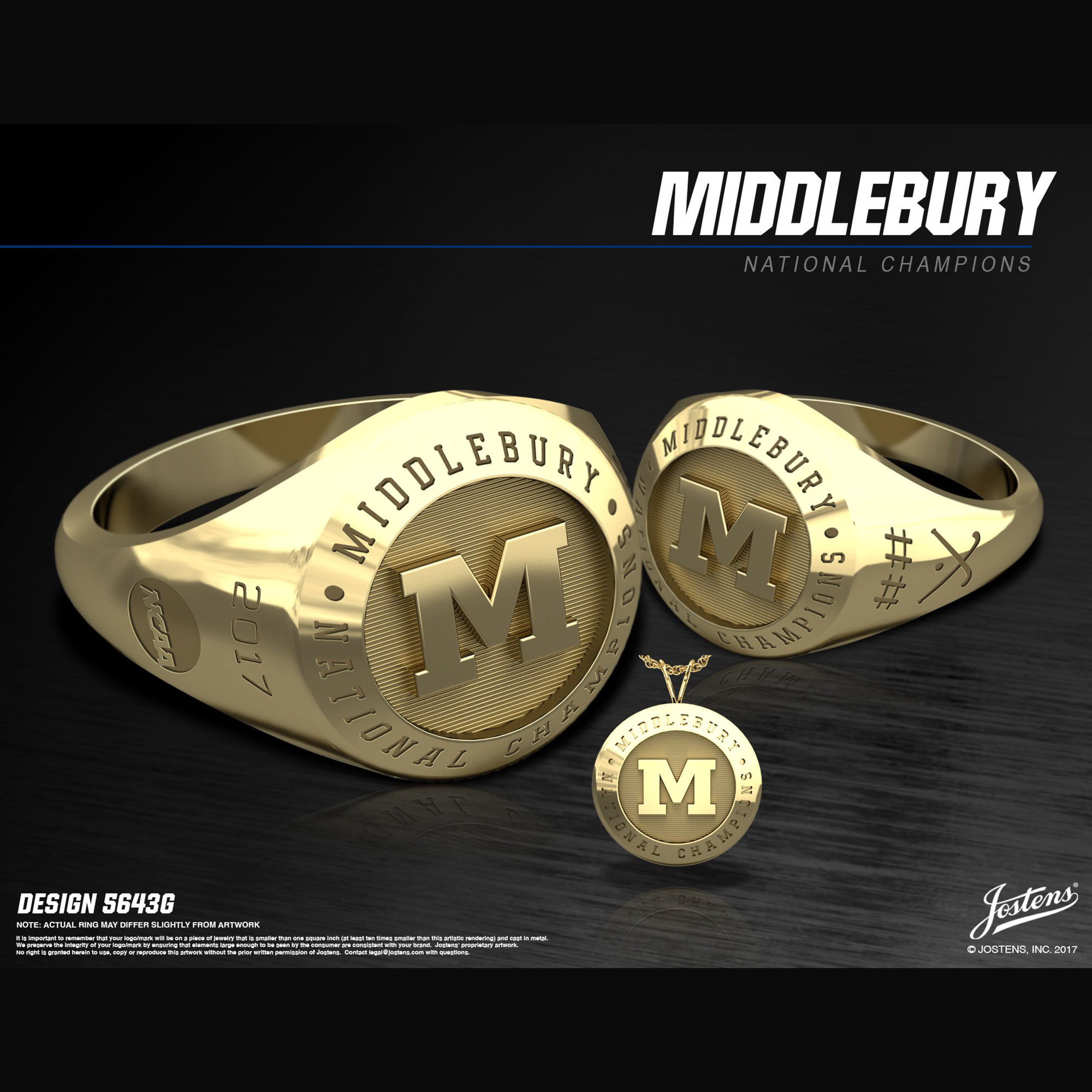 Middlebury College Women's Field Hockey 2017 National Championship Ring