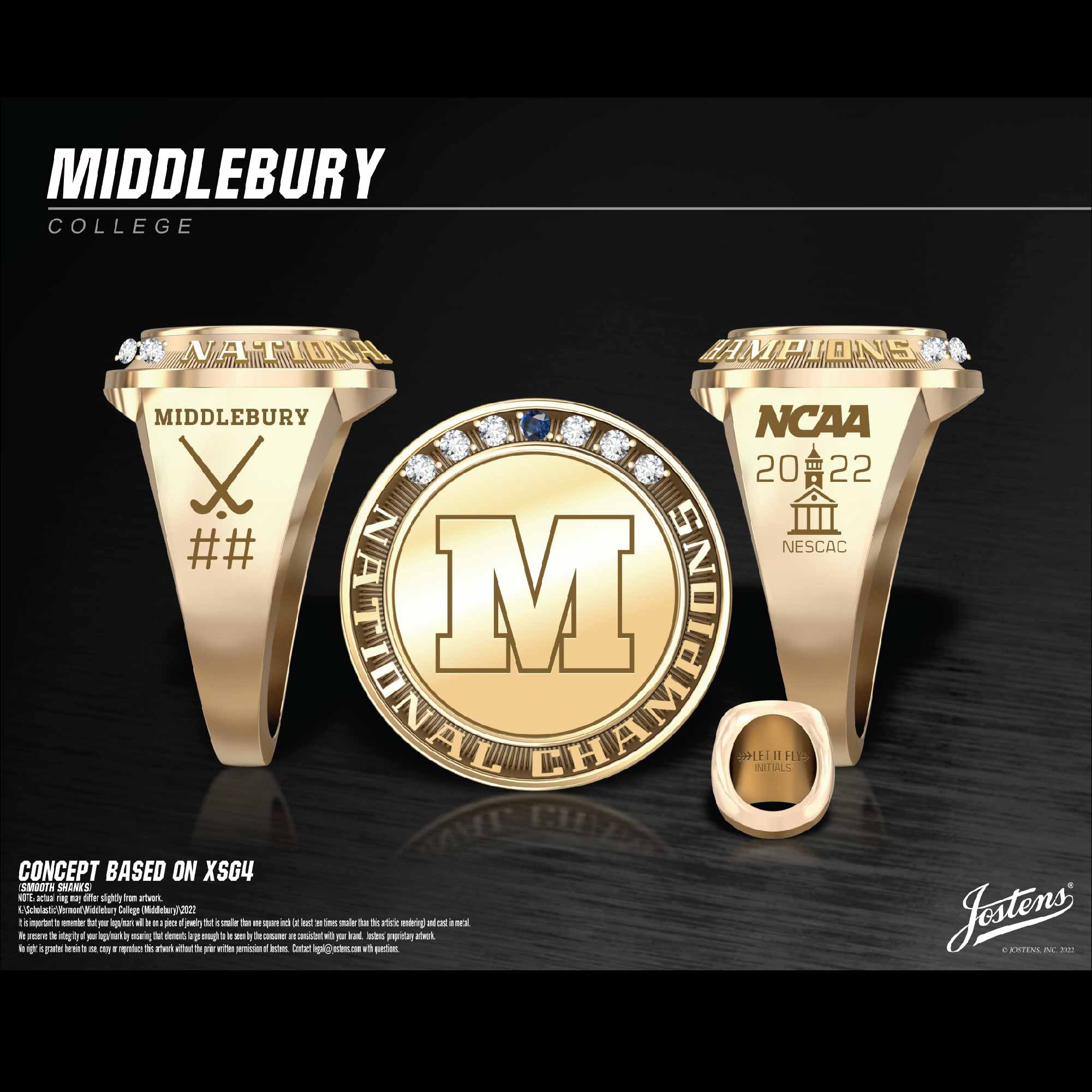 Middlebury College Women's Field Hockey 2022 National Championship Ring