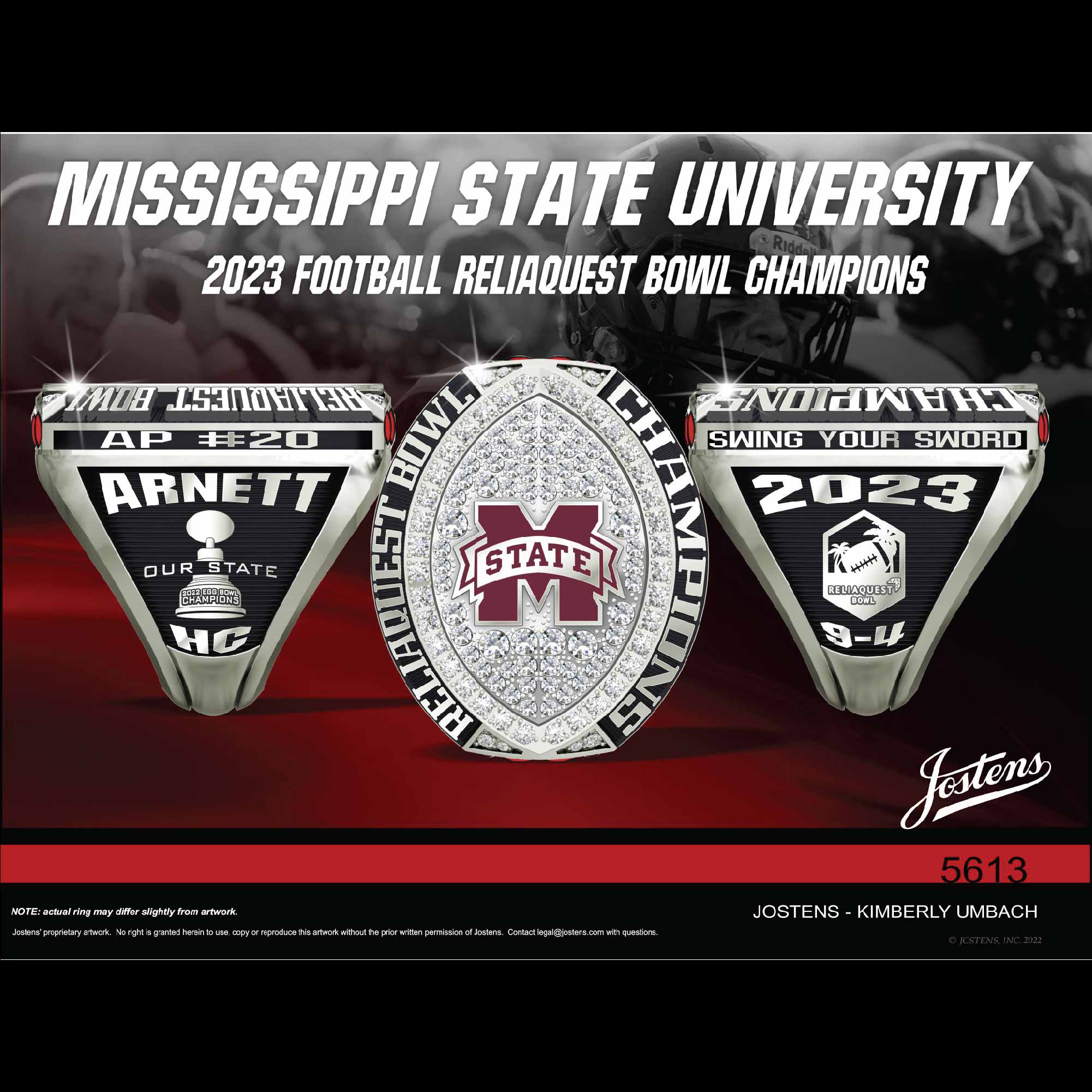 Mississippi State University Football 2023 ReliaQuest Bowl Championship Ring