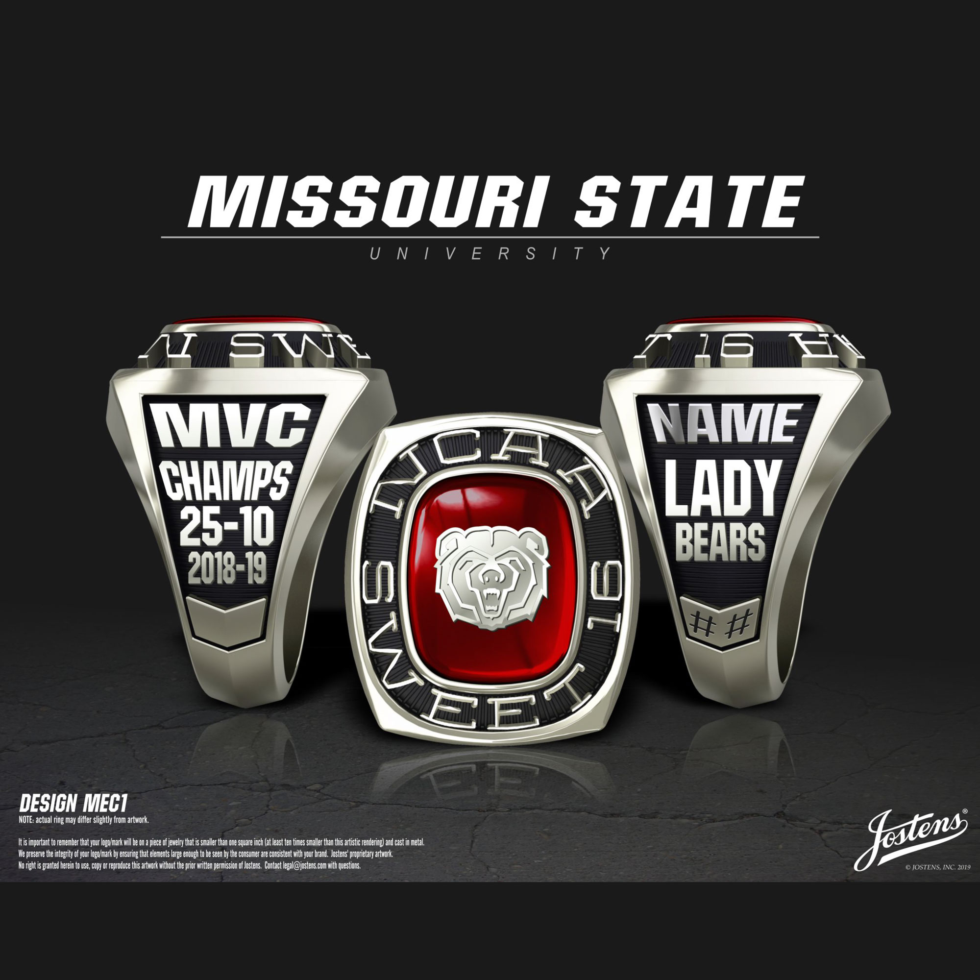 Missouri State University Women's Basketball 2019 Sweet 16 Championship Ring