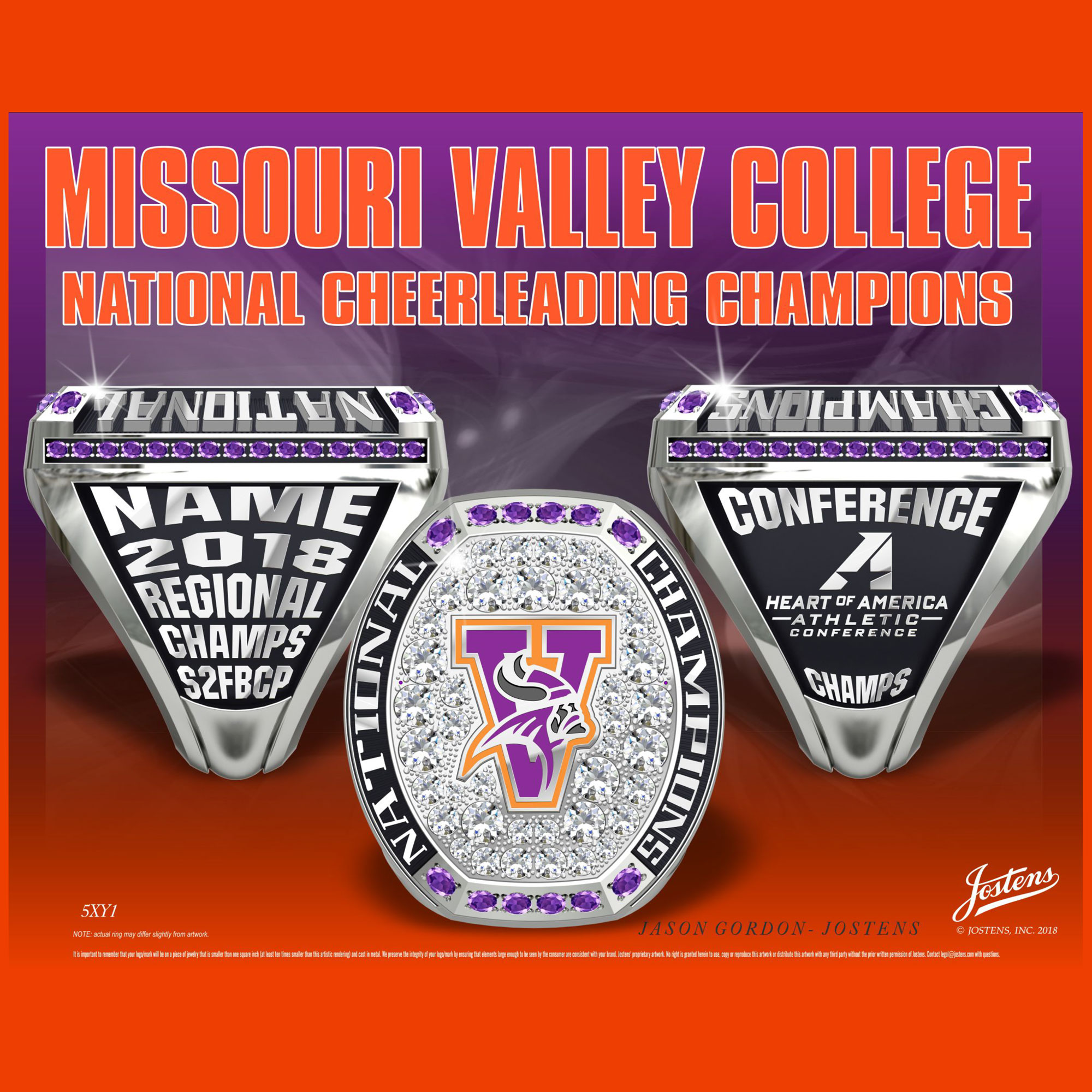 Missouri Valley College Coed Cheer 2018 National Championship Ring
