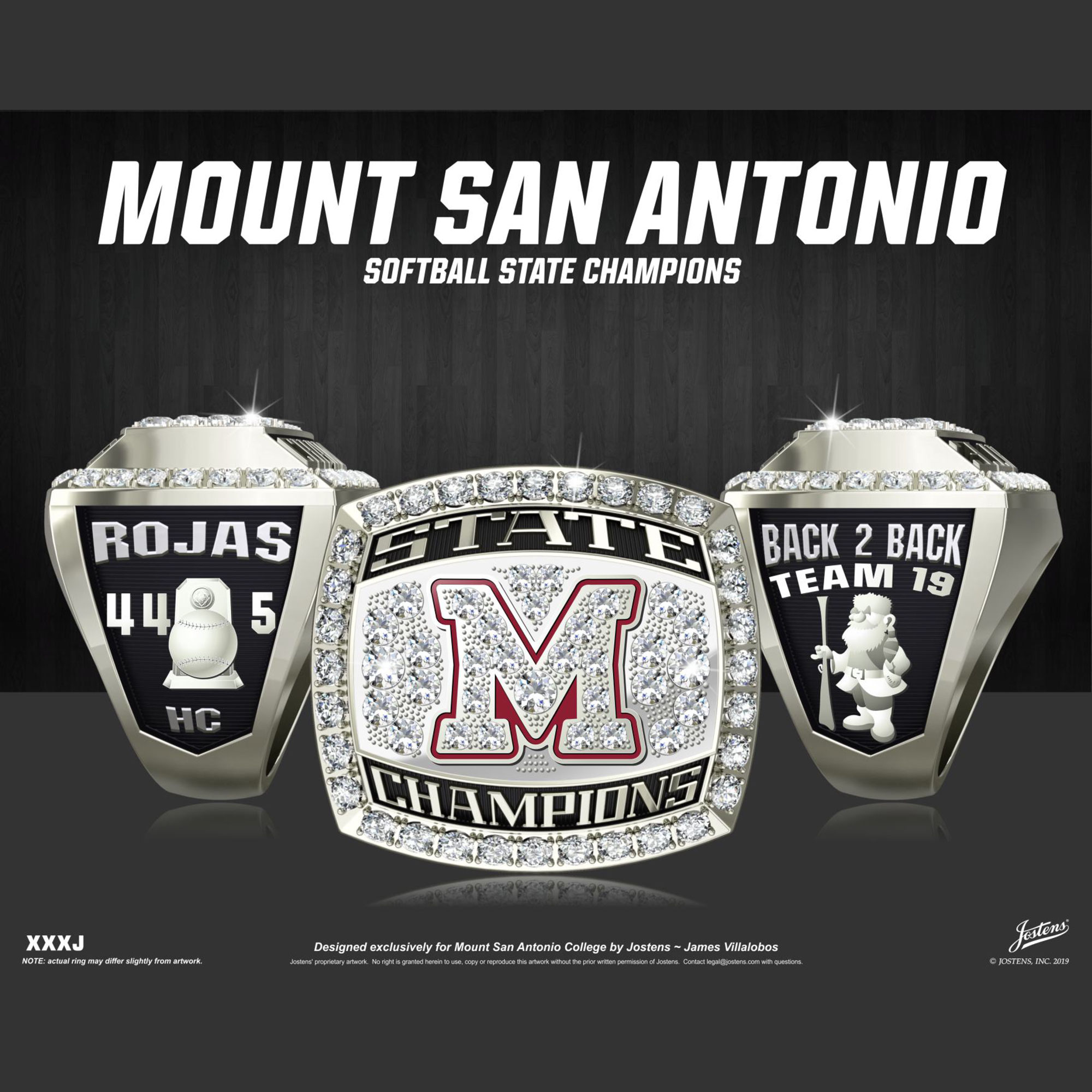 Mount San Antonio College Women's Softball 2019 CCCAA State Championship Ring