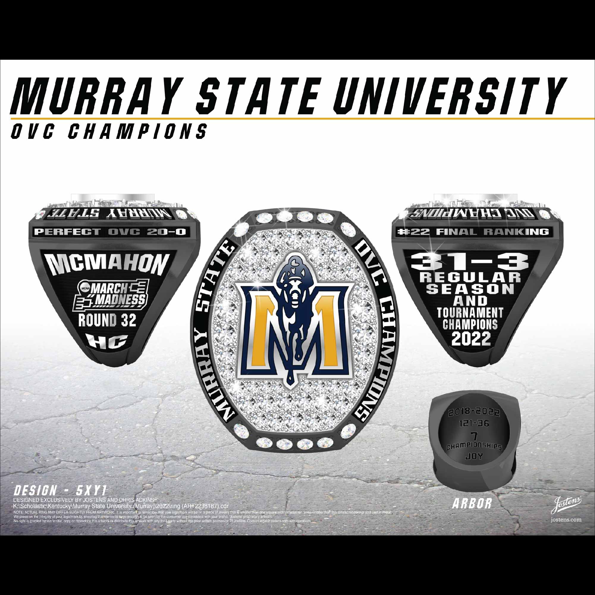 Murray State University Men's Basketball 2022 OVC Championship Ring