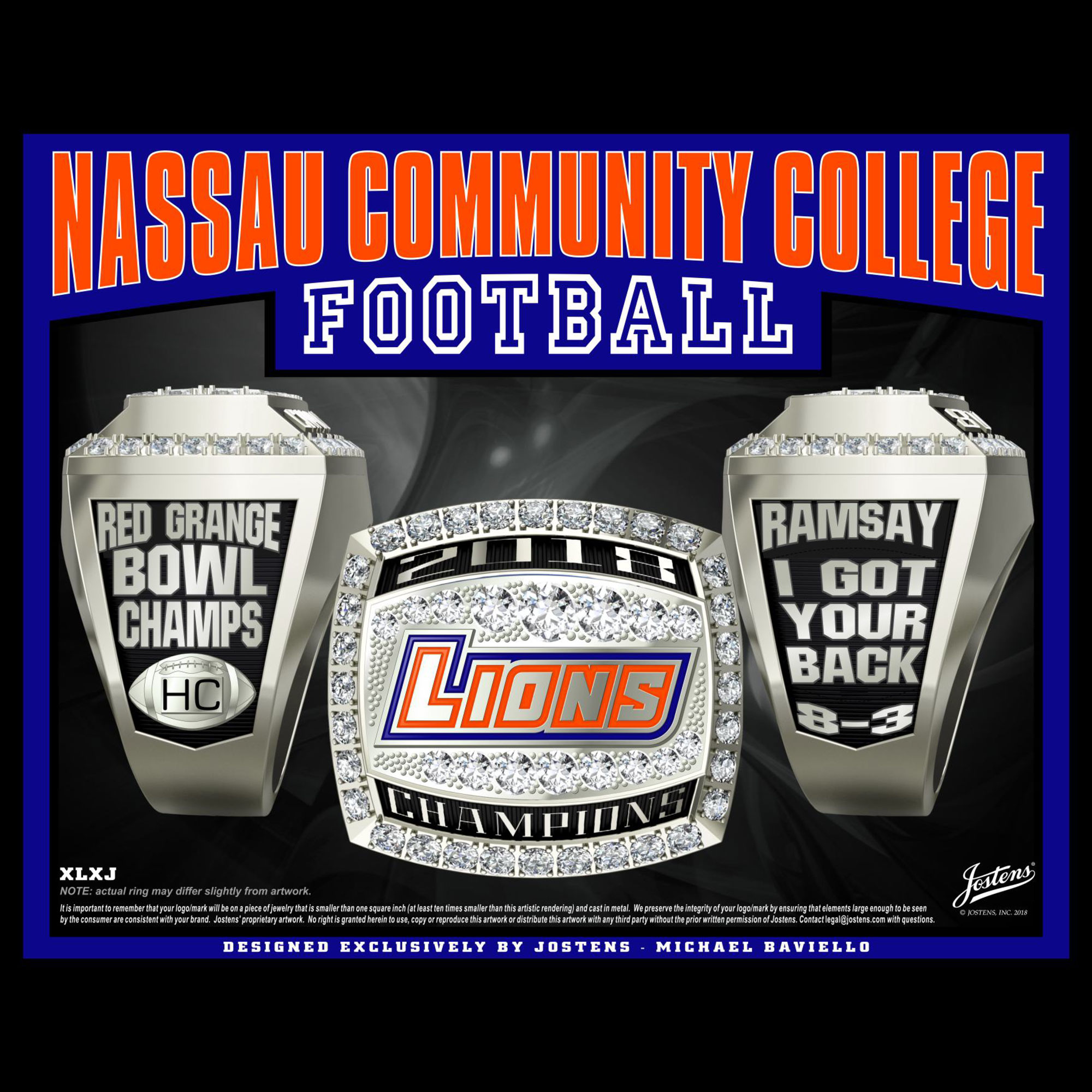 Nassau Community College Men's Football 2018 Red Grange Bowl Championship Ring