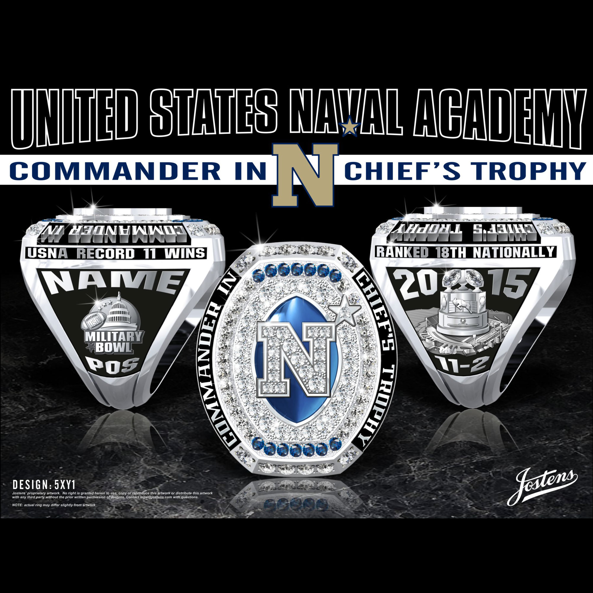 Navy Men's Football 2015 Commander In Chief's Trophy Championship Ring