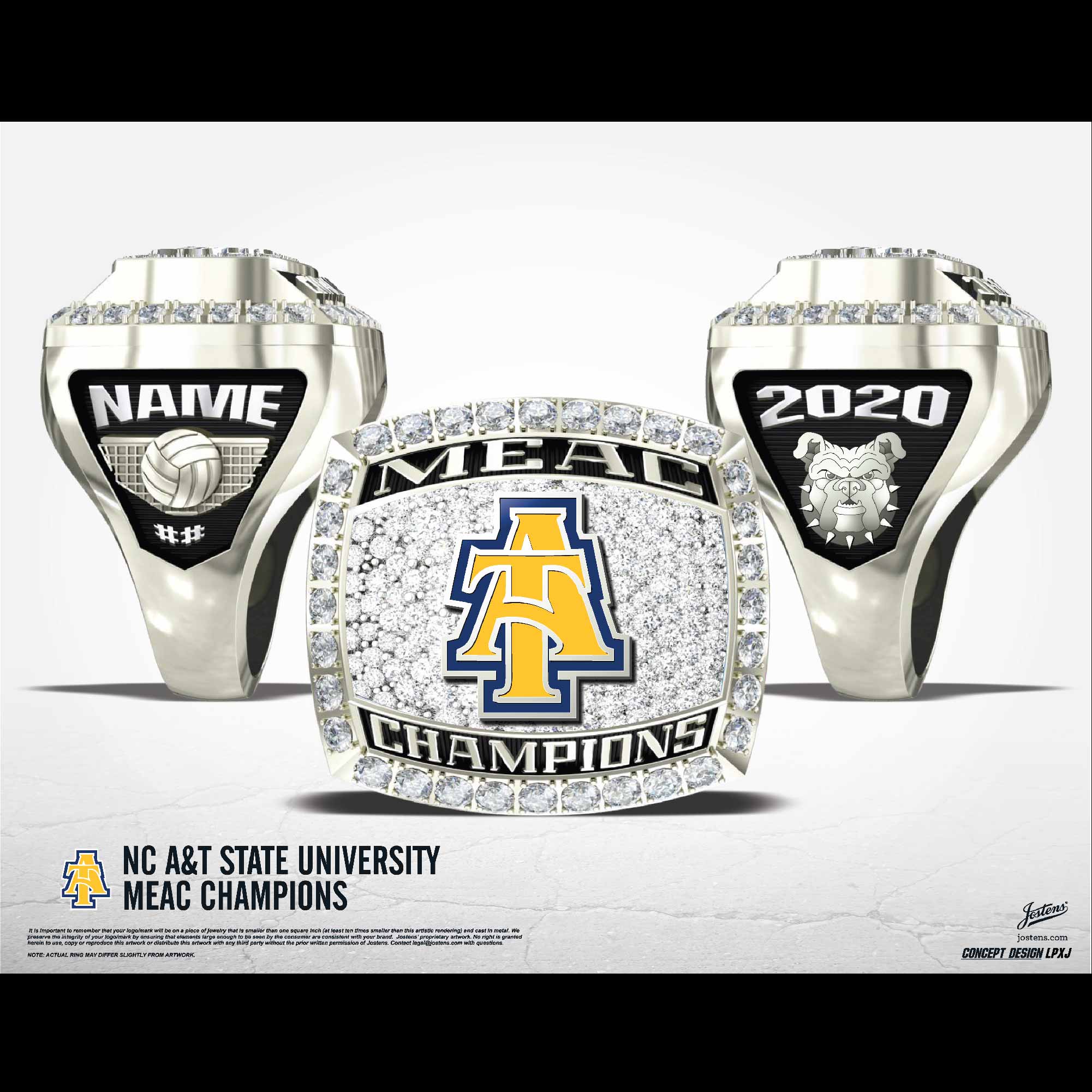 North Carolina A&T State University Men's Volleyball 2020 MEAC Championship Ring