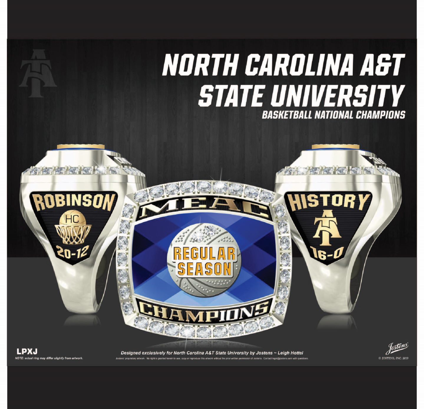 North Carolina A&T State University Women's Basketball 2019 MEAC Championship Ring