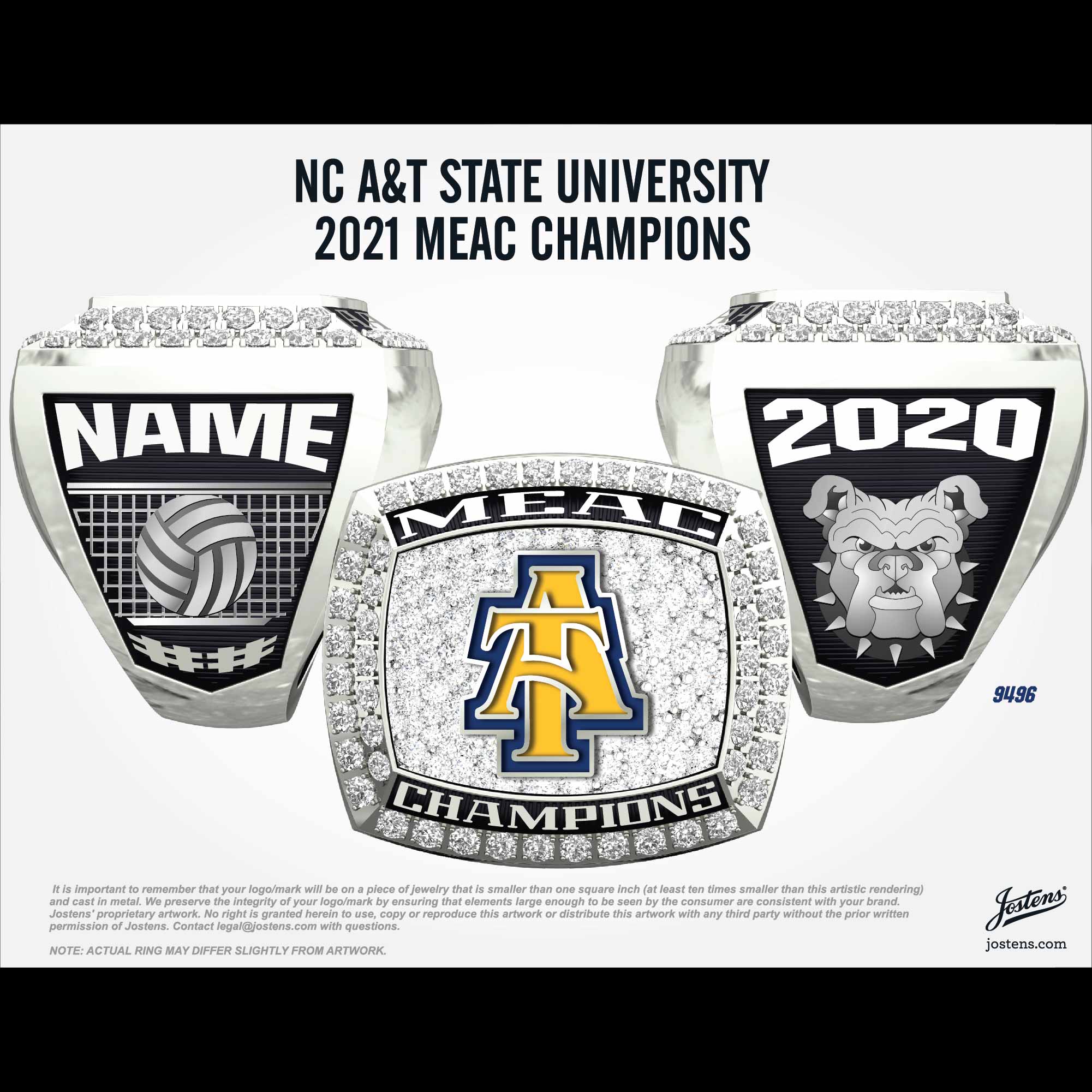 North Carolina A&T State University Women's Volleyball 2020 MEAC Championship Ring