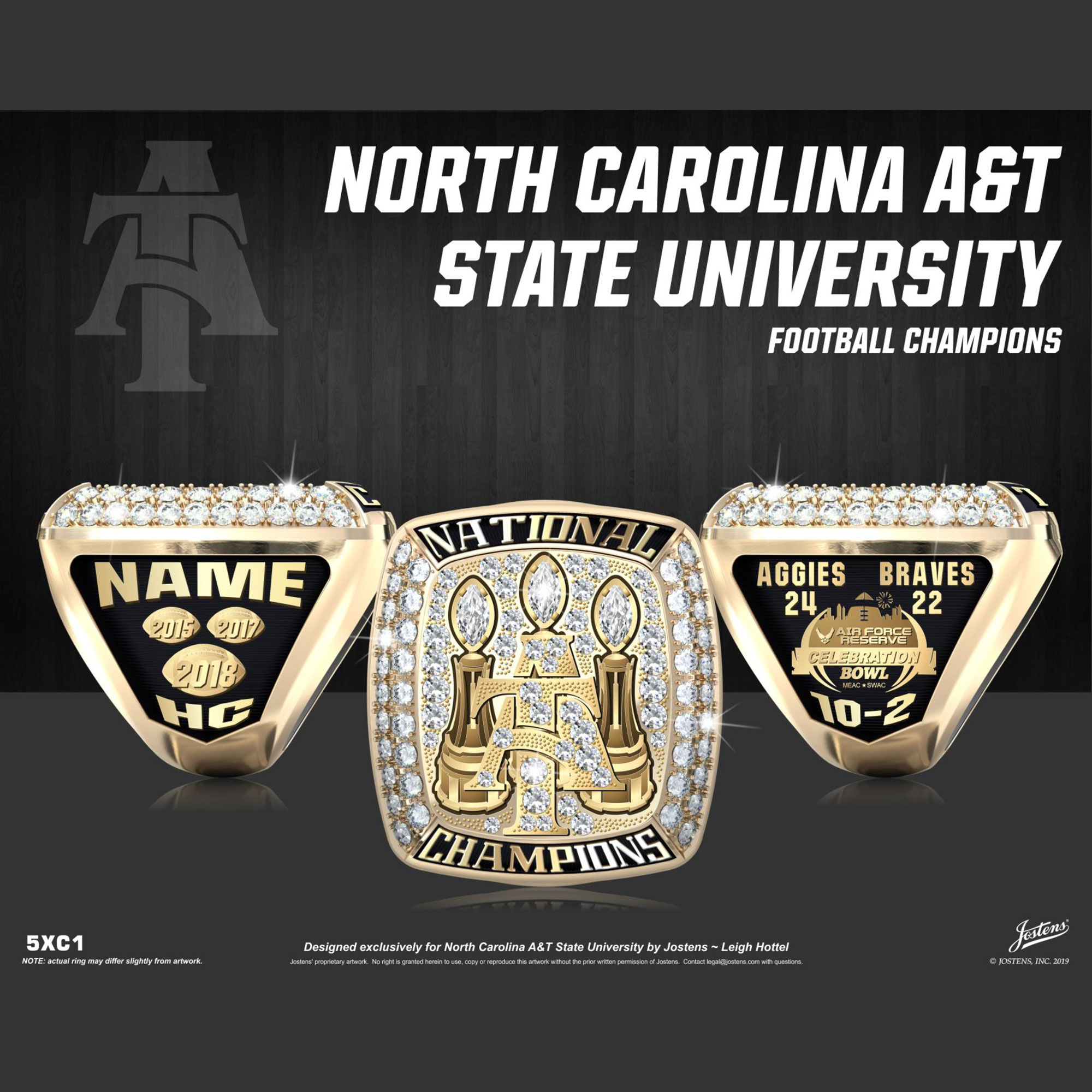 North Carolina A&T State University Men's Football 2018 HBCU National Championship Ring