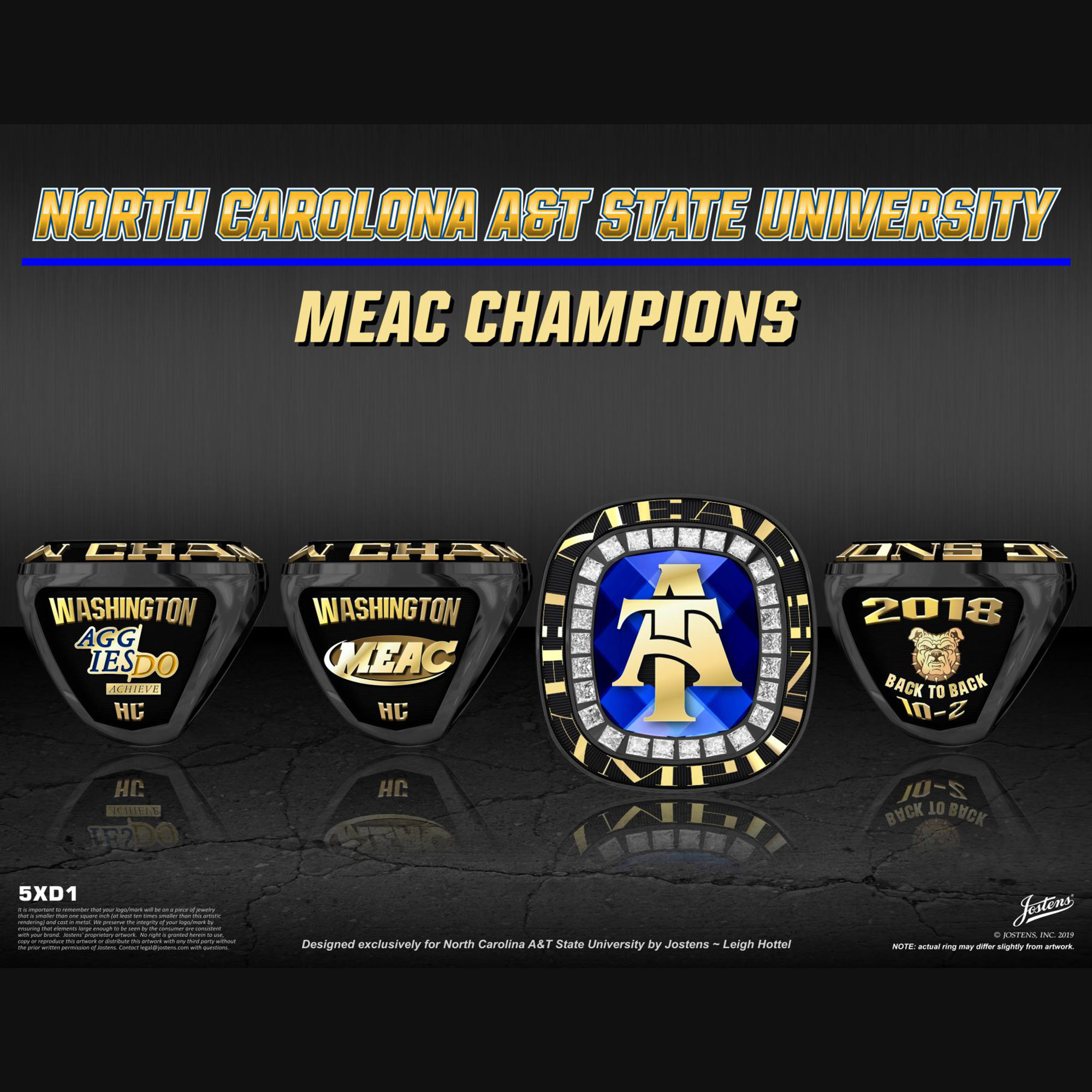North Carolina A&T State University Men's Football 2018 MEAC Championship Ring