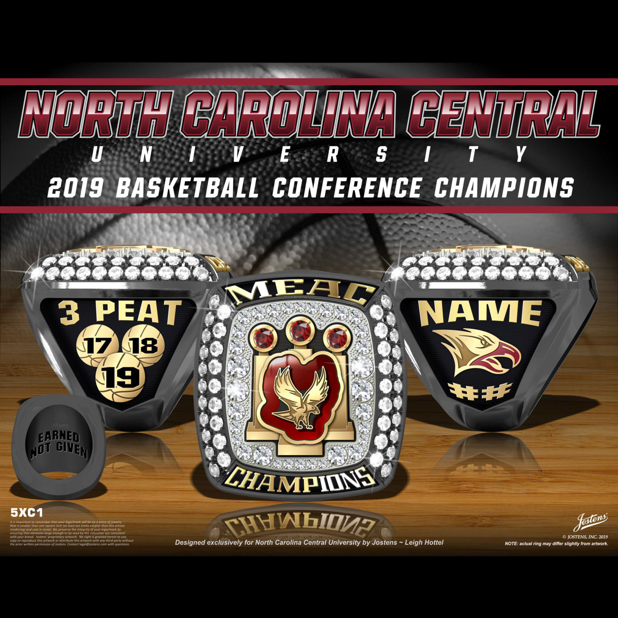 North Carolina Central University Men's Basketball 2019 MEAC Championship Ring