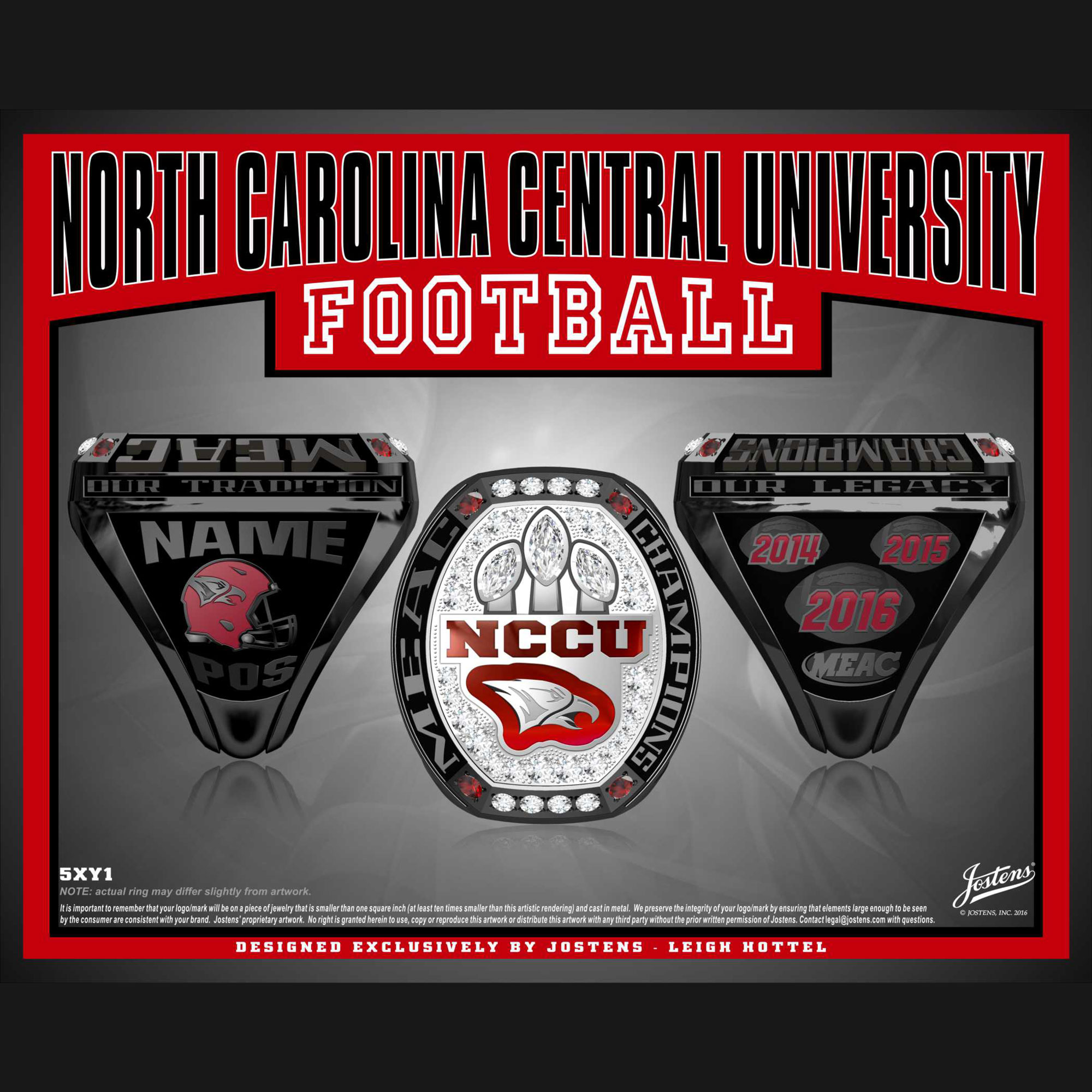 North Carolina Central University Men's Football 2016 MEAC Championship Ring