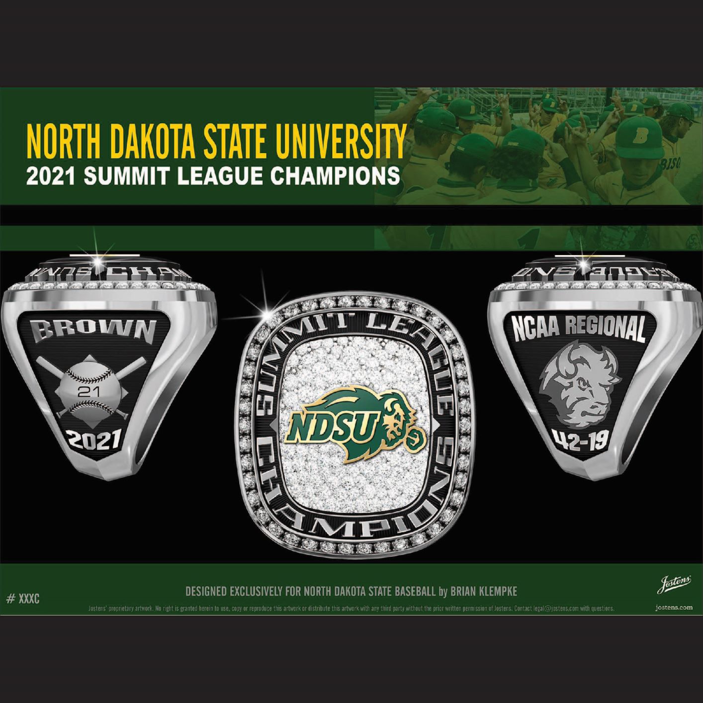 North Dakota State University Men's Baseball 2021 Summit League Championship Ring