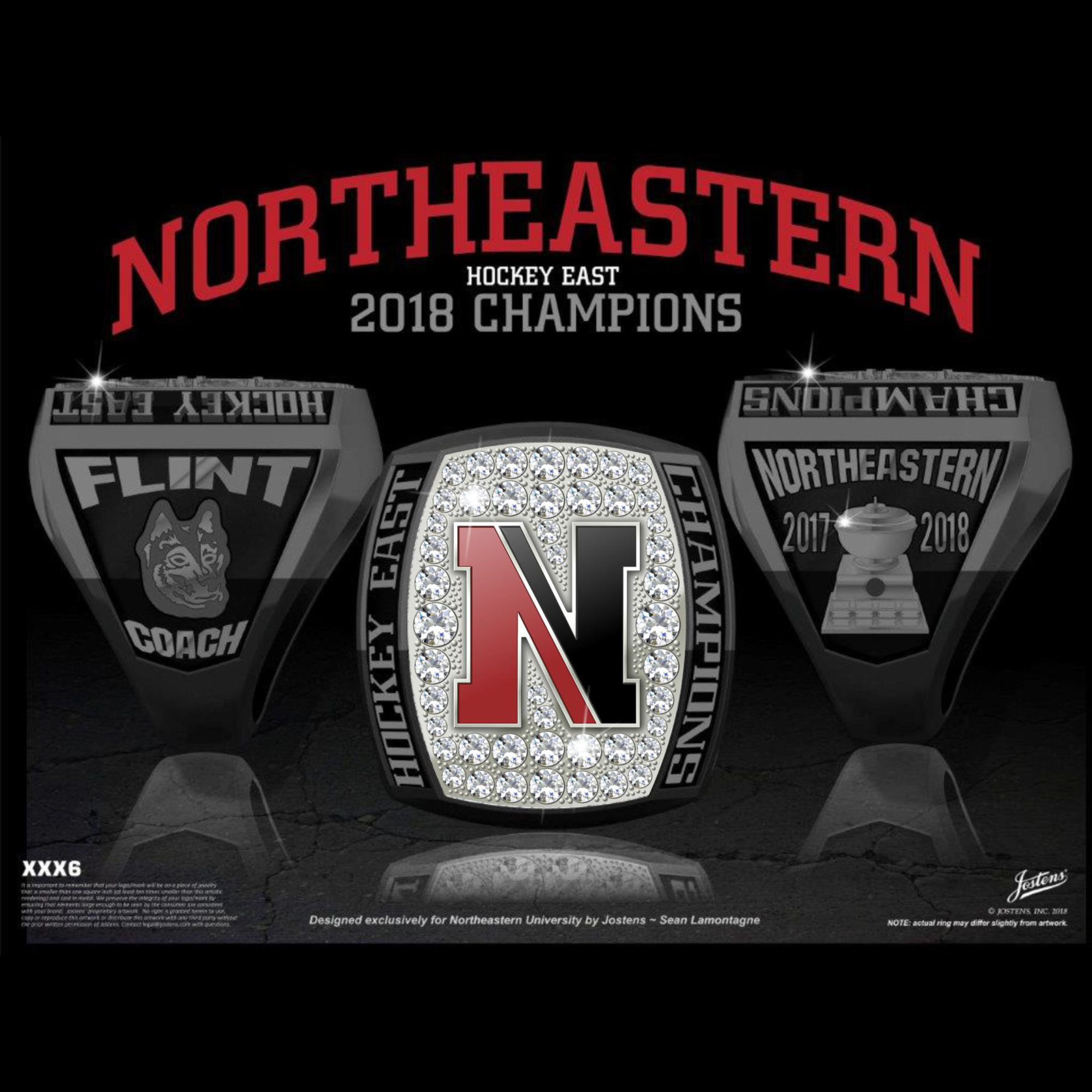 Northeastern University Men's Ice Hockey 2018 Hockey East Championship Ring