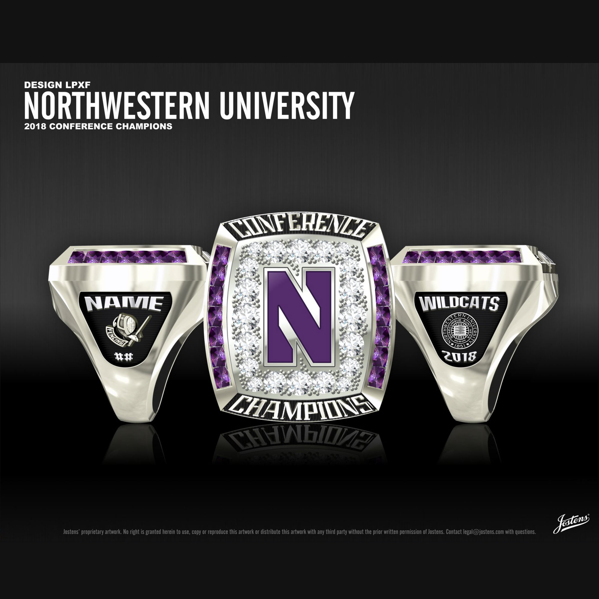 Northwestern University Women's Fencing 2018 Conference Championship Ring