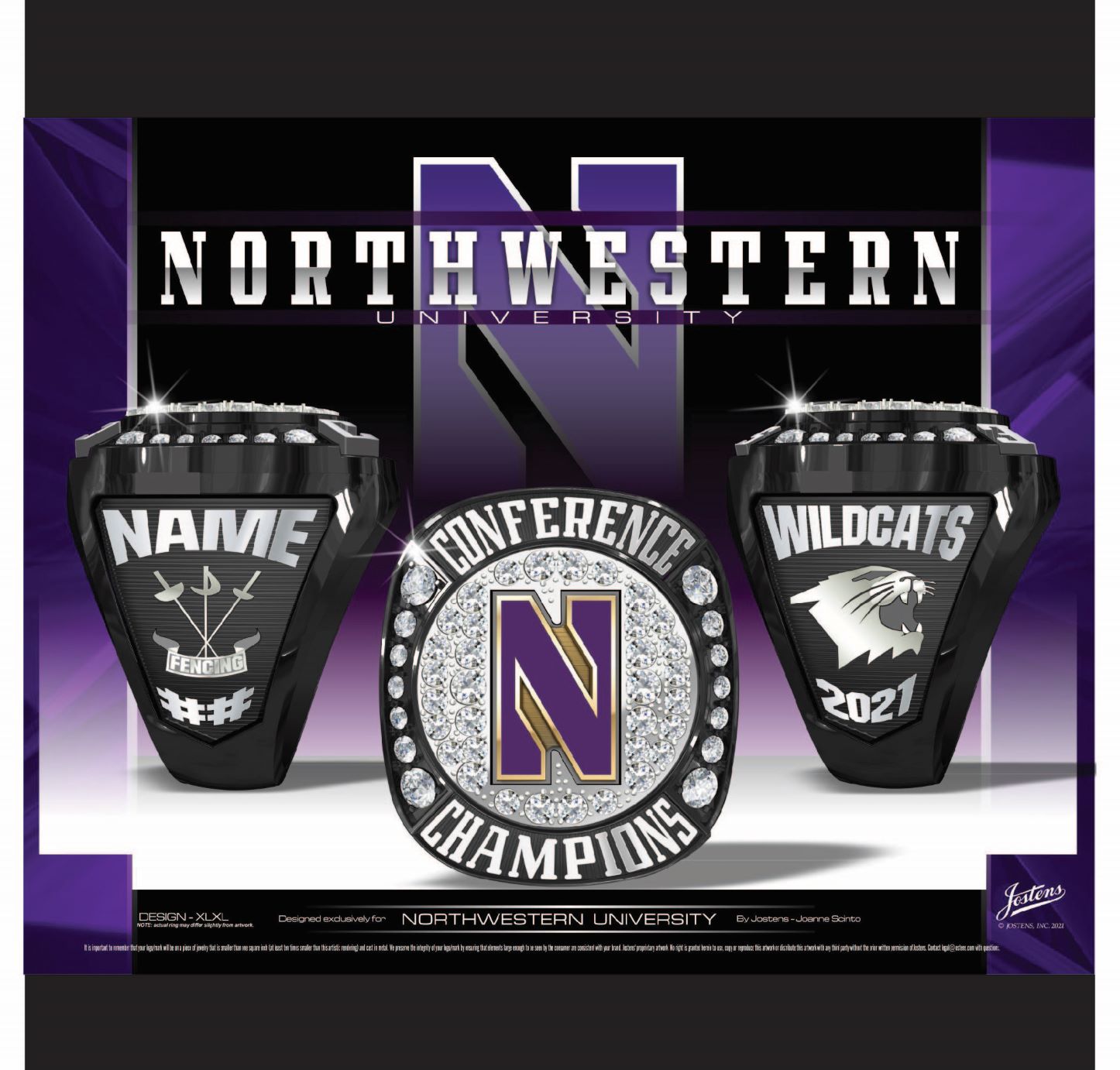 Northwestern University Women's Fencing 2021 Conference Championship Ring