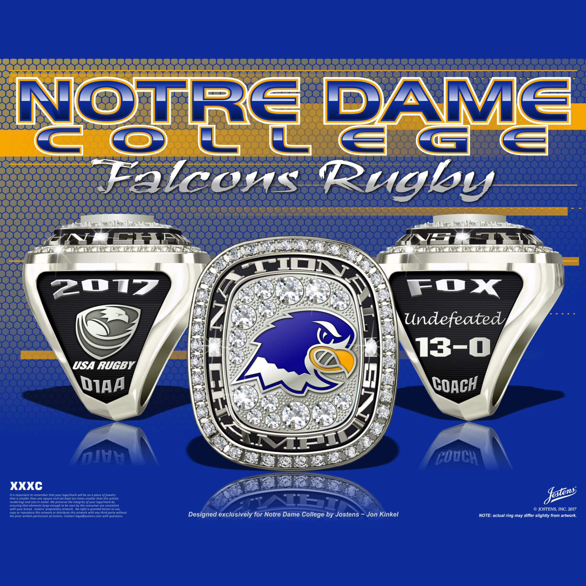 Notre Dame College Men's Rugby 2017 National Championship Ring