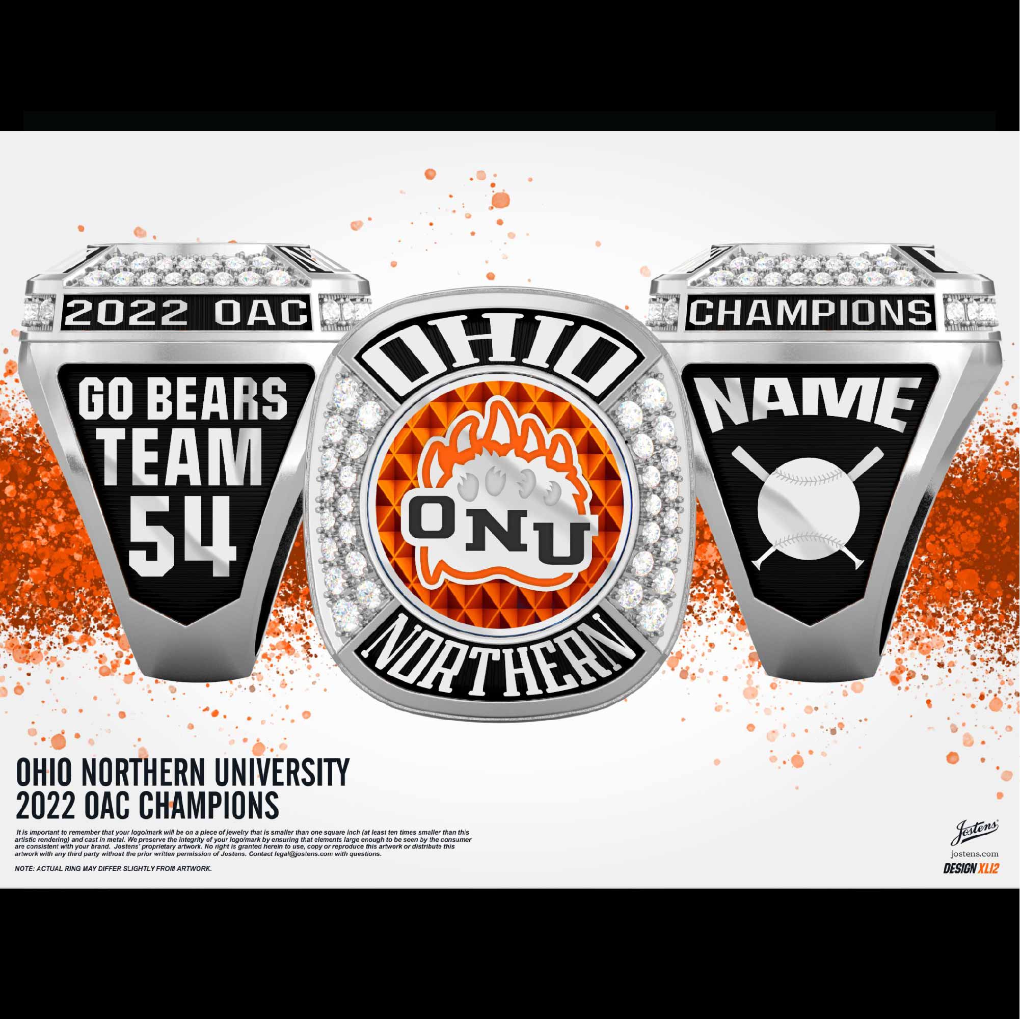 Ohio Northern University Softball 2022 OAC Championship Ring