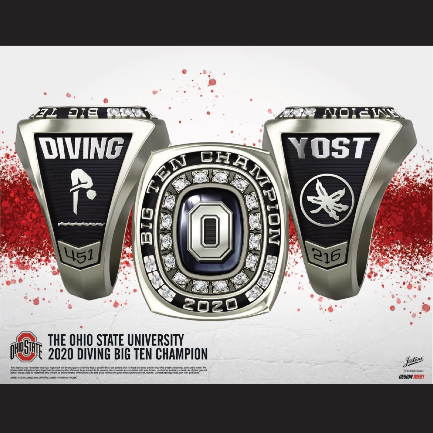 Ohio State University Men's Swimming & Diving 2020 Big Ten Championship Ring