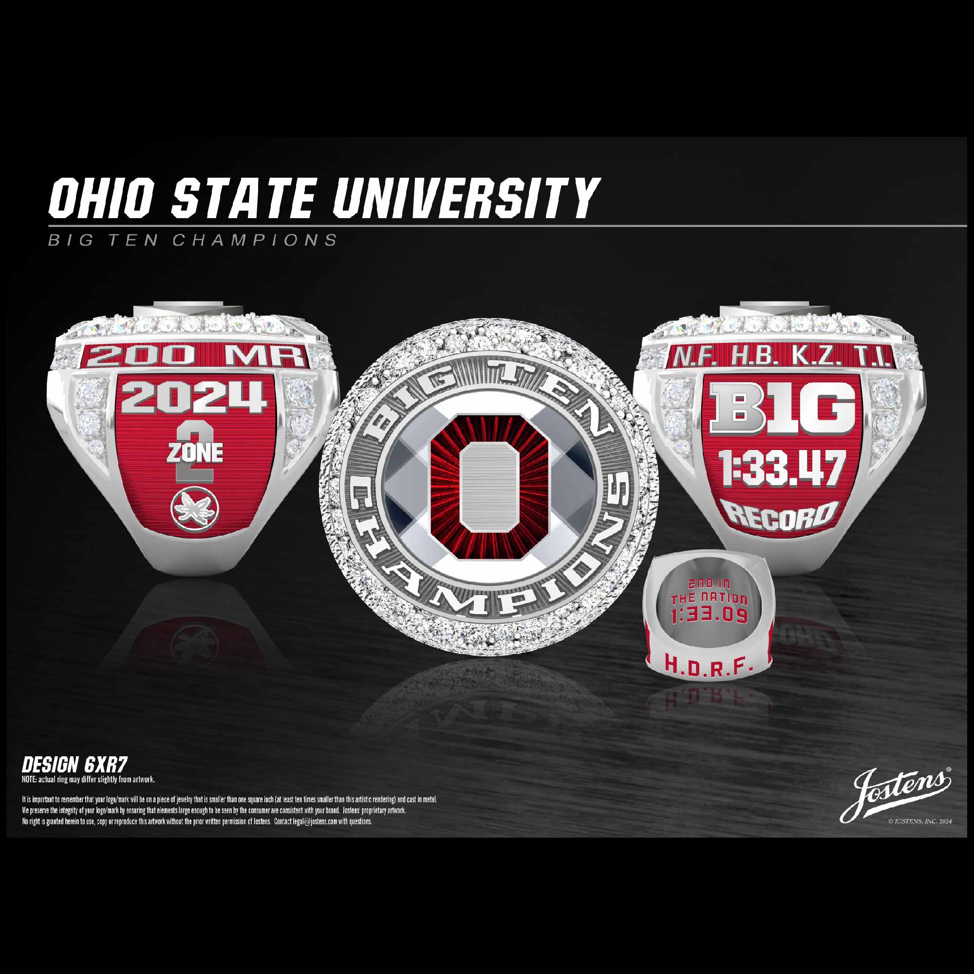 Ohio State University Women's Swimming & Diving 2024 Big Ten 200 Meter Championship Ring