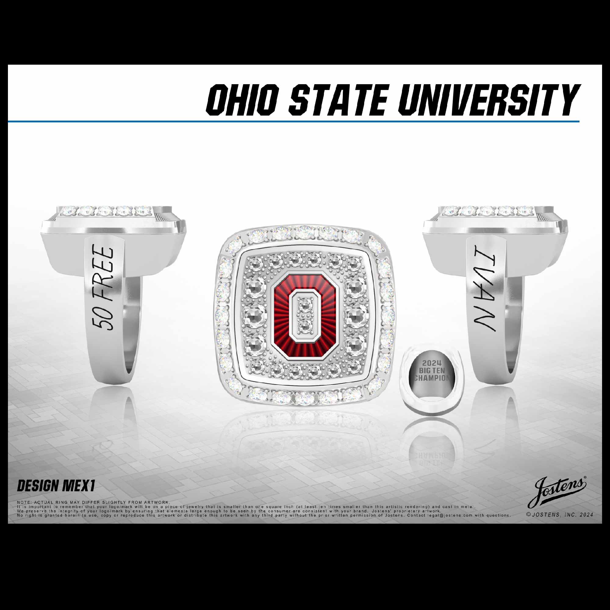 Ohio State University Women's Swimming & Diving 2024 Big Ten 50 Free Championship Ring