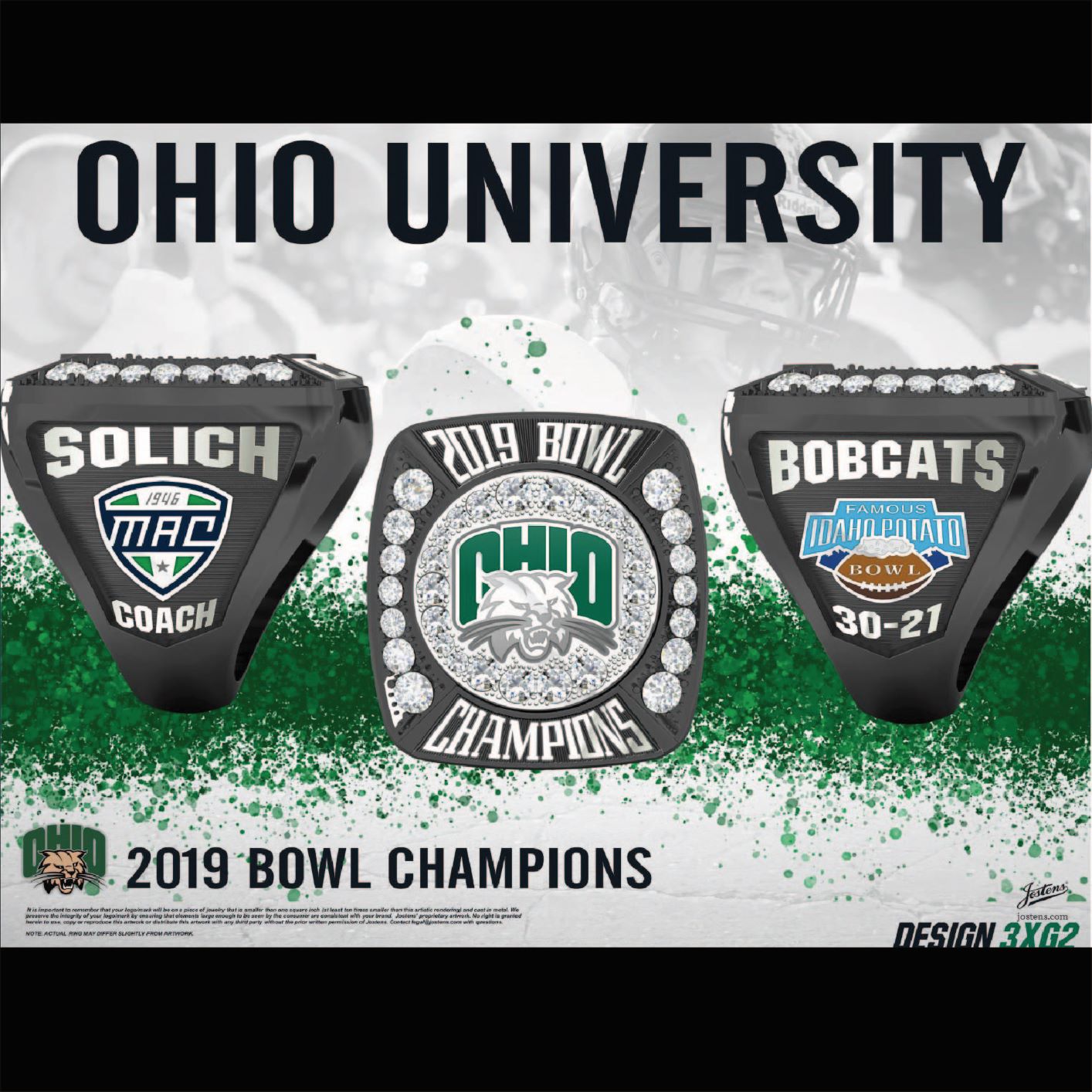 Ohio University Men's Football 2019 Potato Bowl Championship Ring