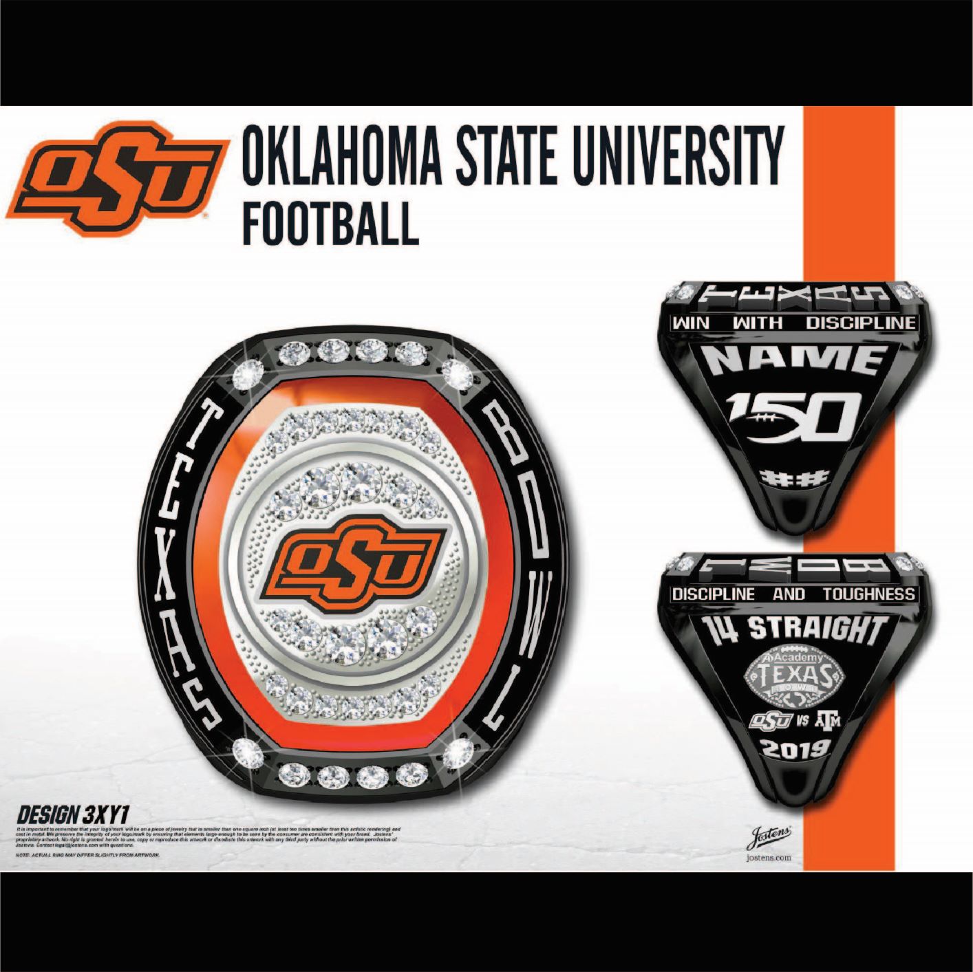 Oklahoma State University Men's Football 2019 Texas Bowl Championship Ring