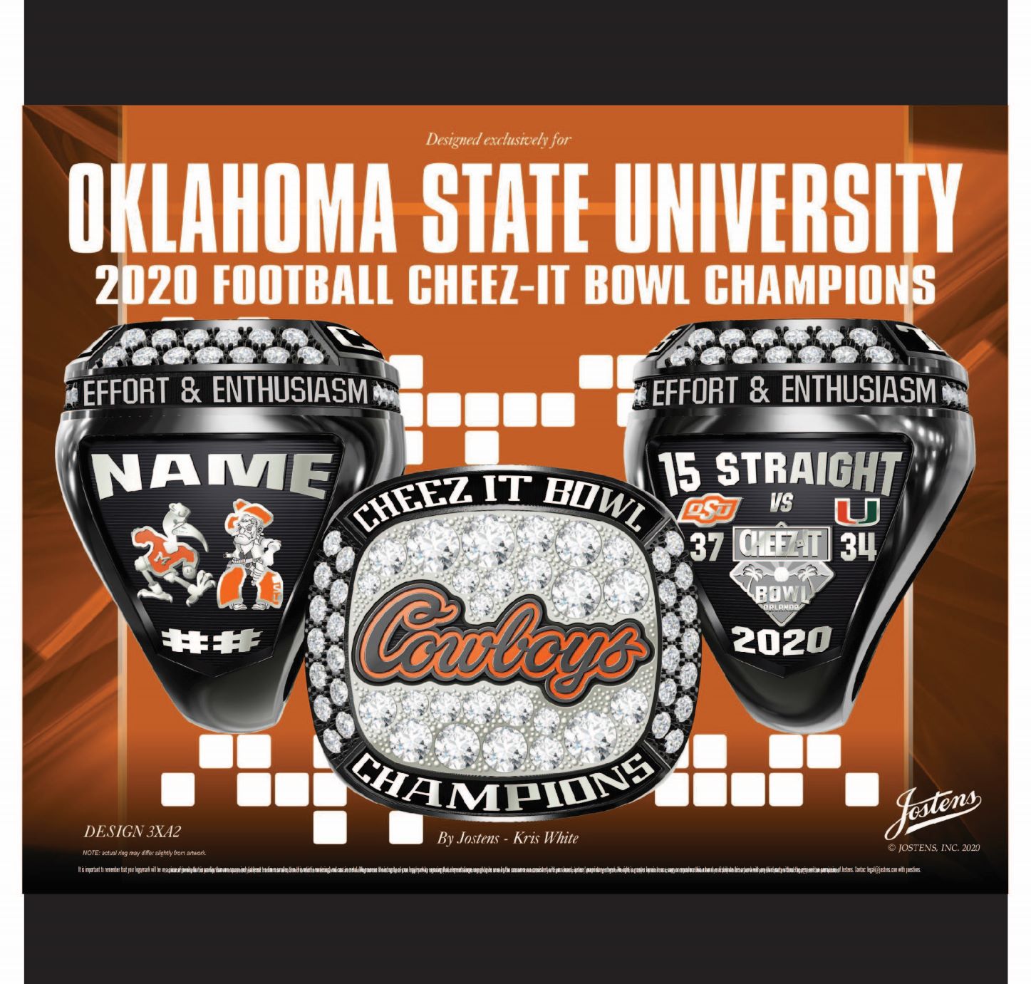 Oklahoma State University Men's Football 2020 Cheez It Bowl Championship Ring