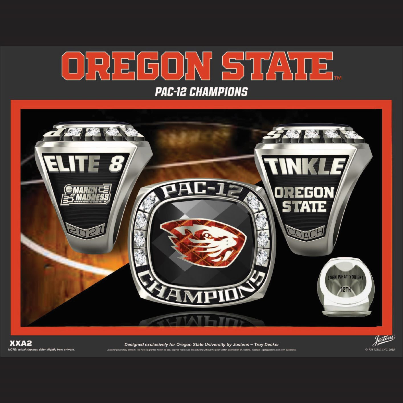 Oregon State University Men's Basketball 2021 Pac 12 Championship Ring