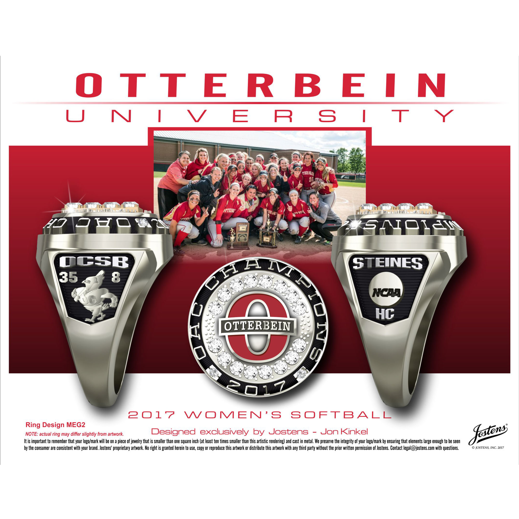 Otterbein University Women's Softball 2017 OAC Championship Ring