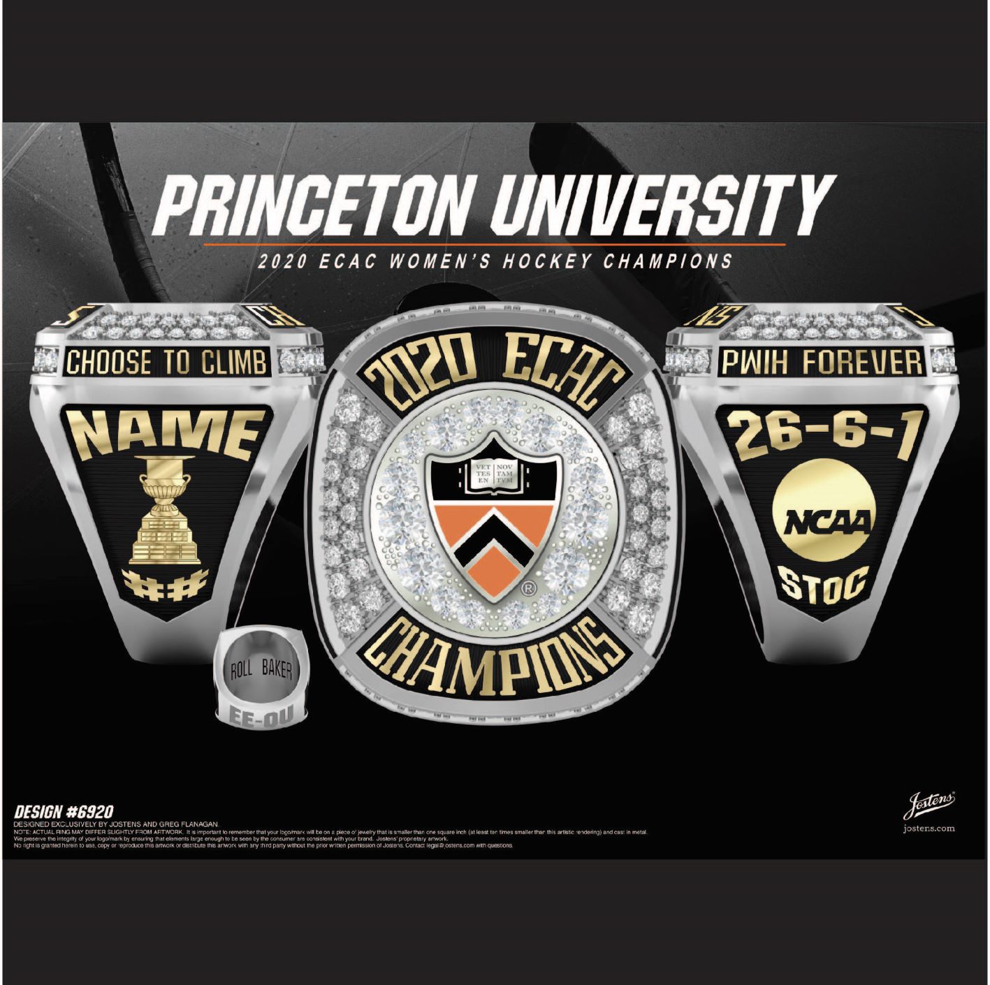 Princeton University Women's Hockey 2020 ECAC Championship Ring